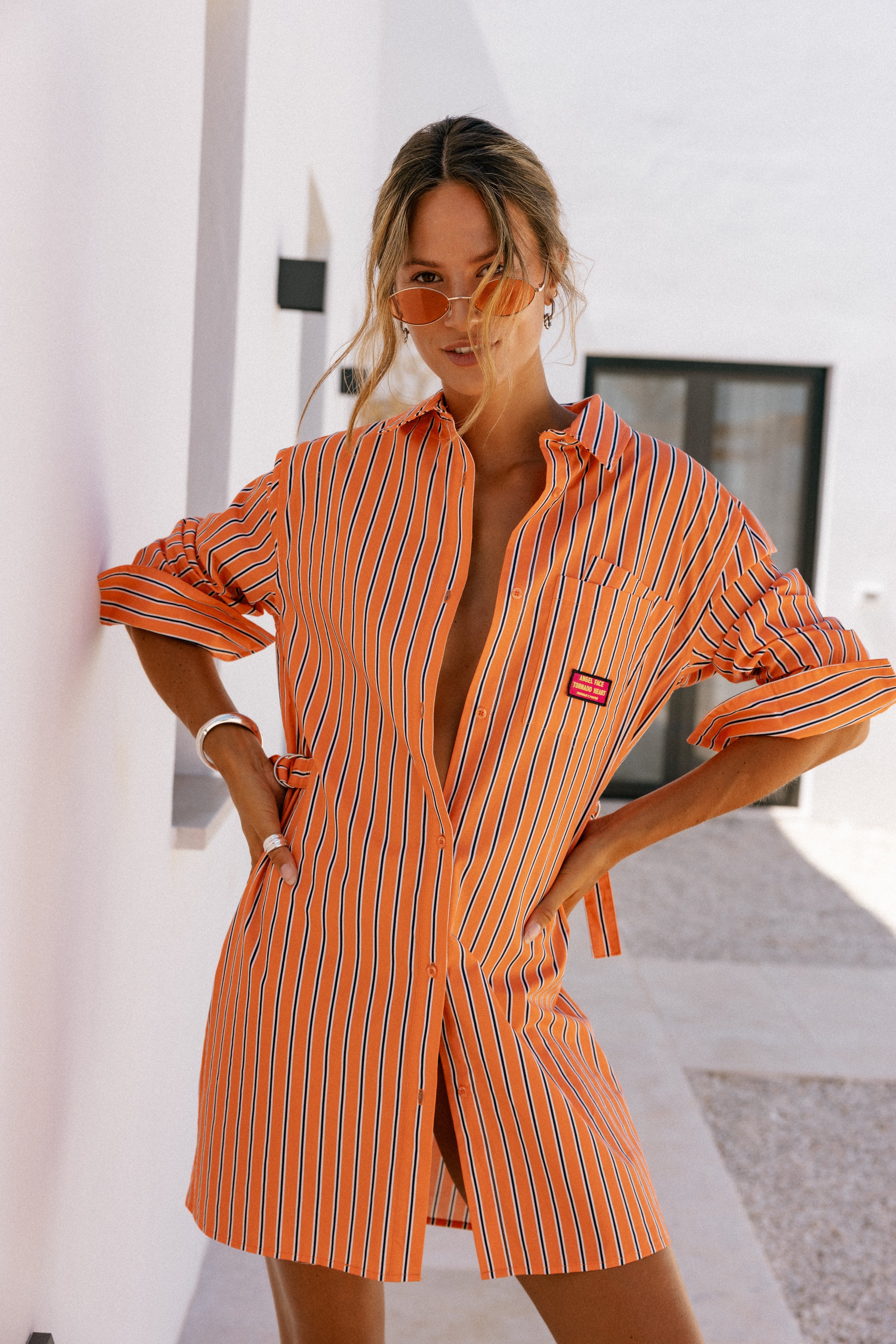 

Short striped shirt dress Women Ragaz Stripe orange peel | Freeman T. Porter