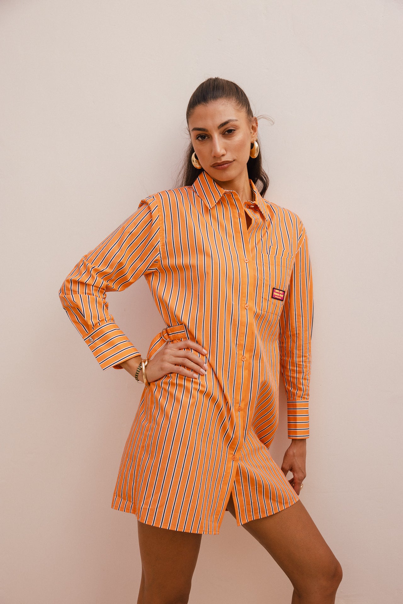 

Robe chemise courte à rayures Femme Ragaz Stripe orange peel | Freeman T. Porter
