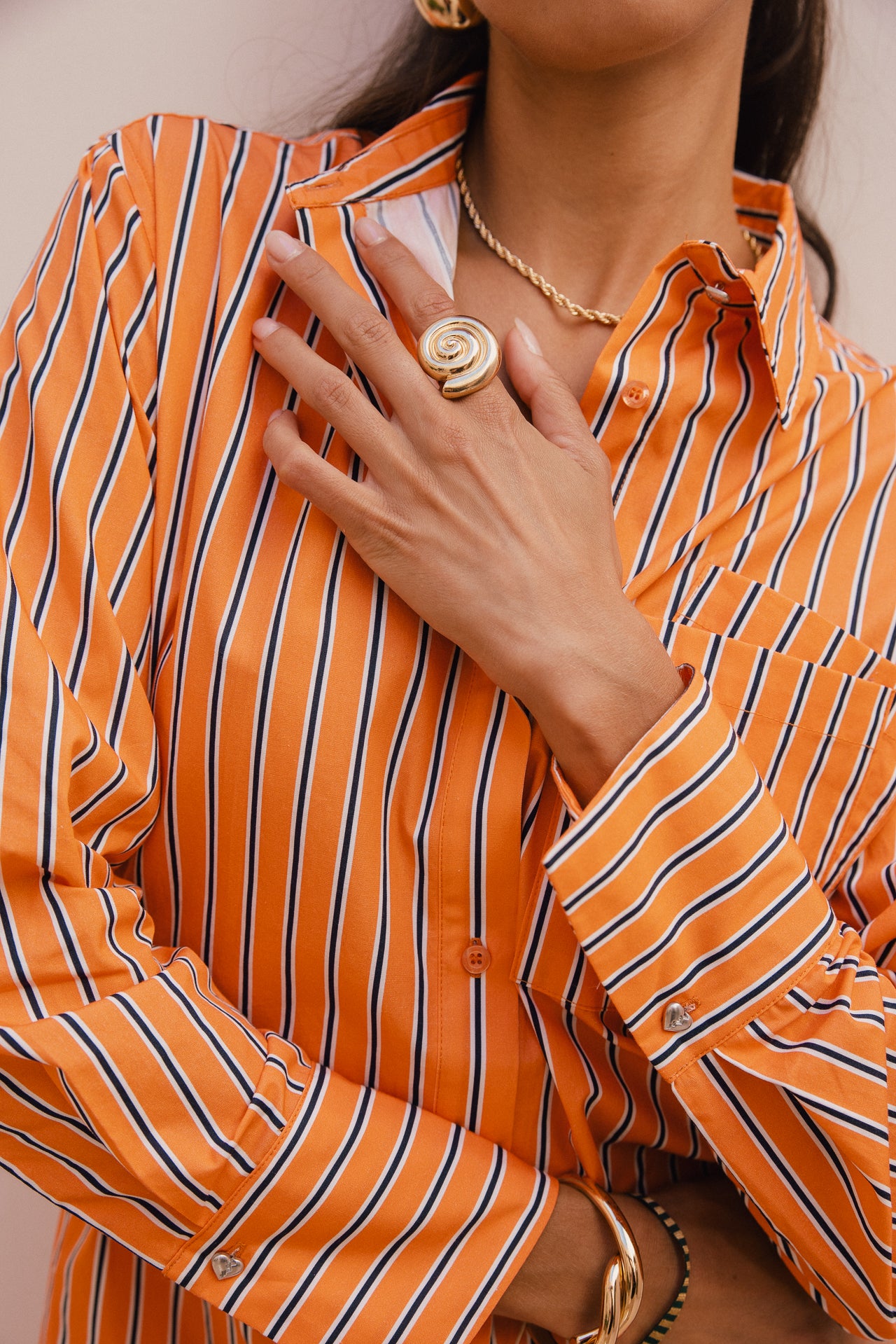 

Robe chemise courte à rayures Femme Ragaz Stripe orange peel | Freeman T. Porter