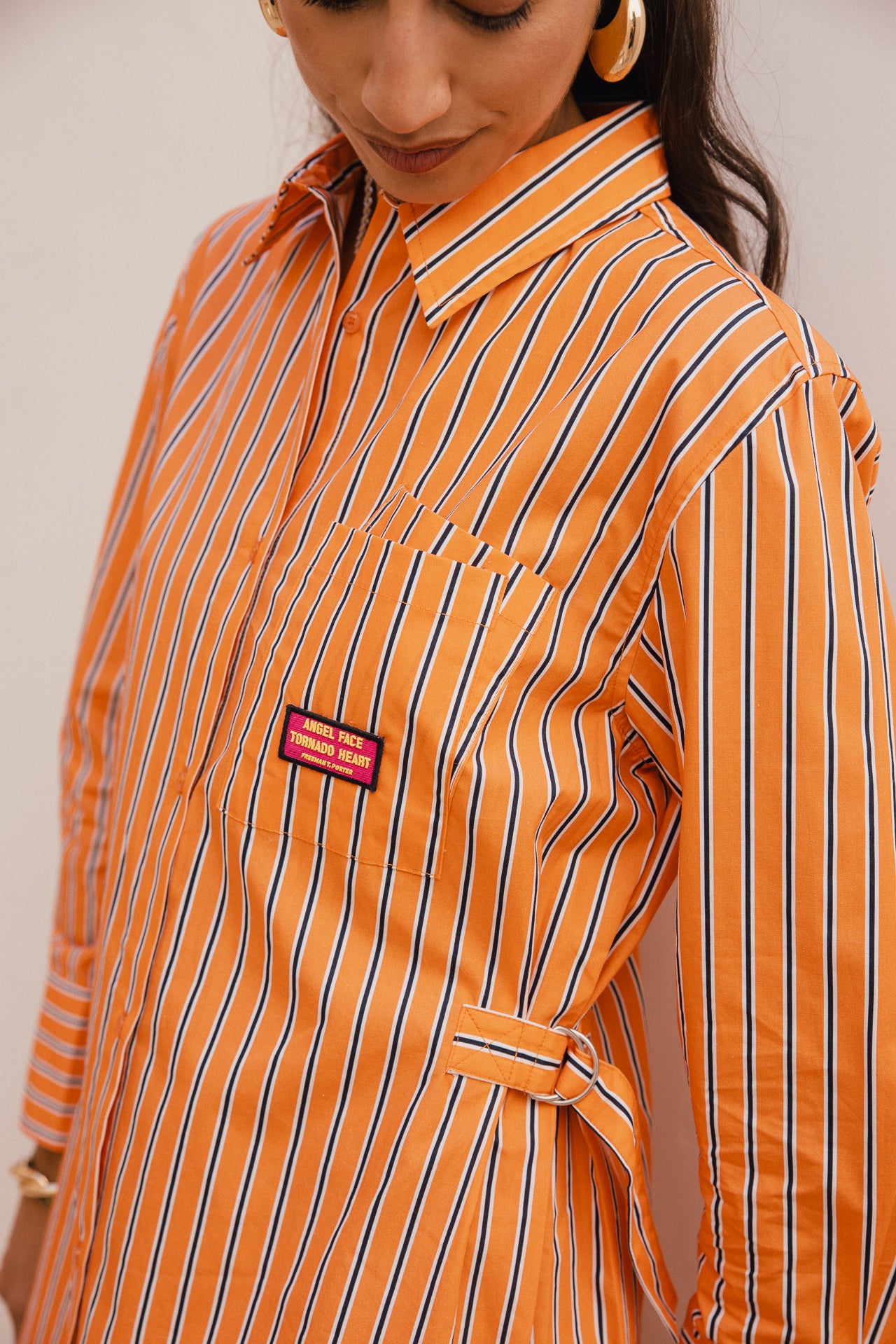 

Robe chemise courte à rayures Femme Ragaz Stripe orange peel | Freeman T. Porter