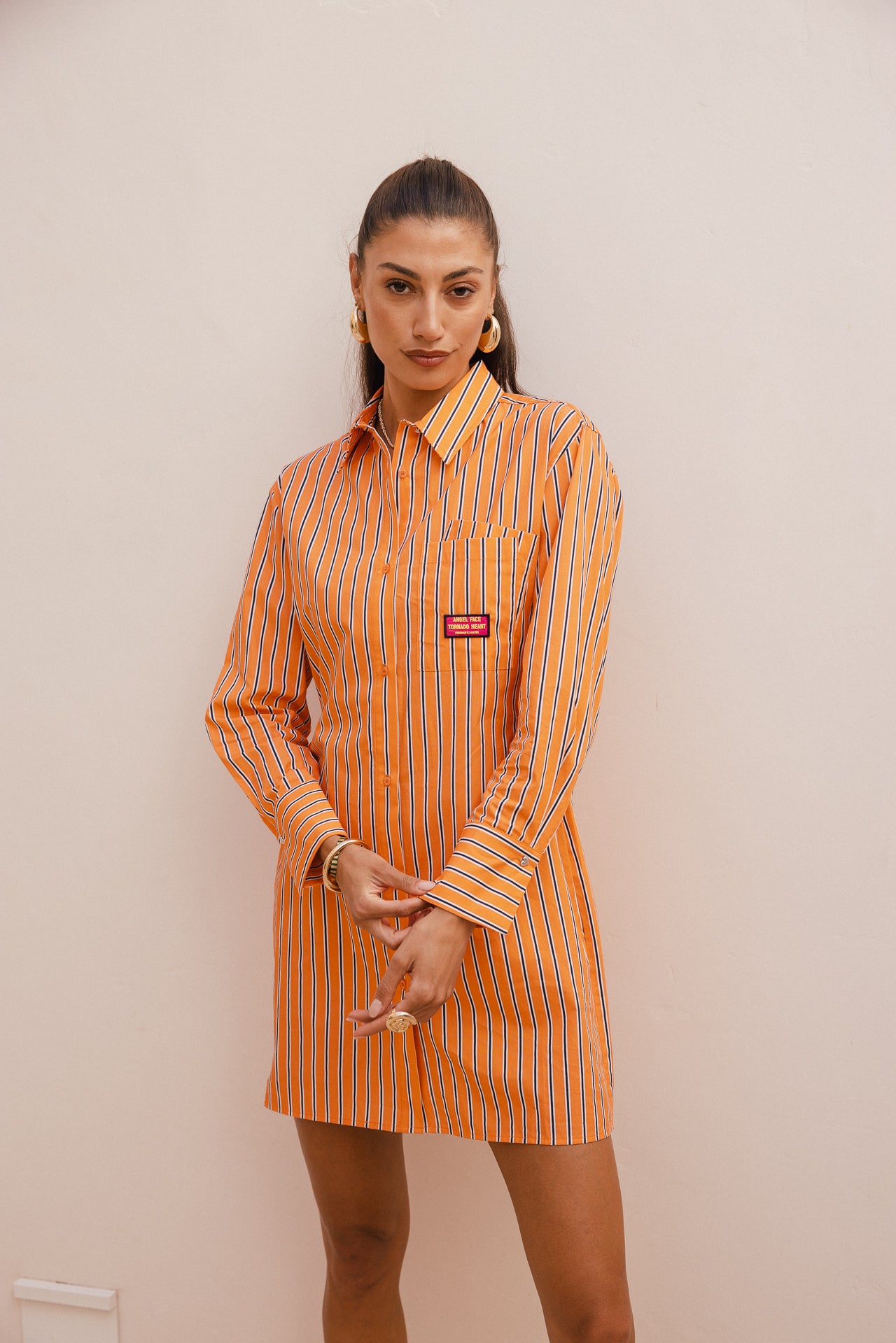 

Robe chemise courte à rayures Femme Ragaz Stripe orange peel | Freeman T. Porter