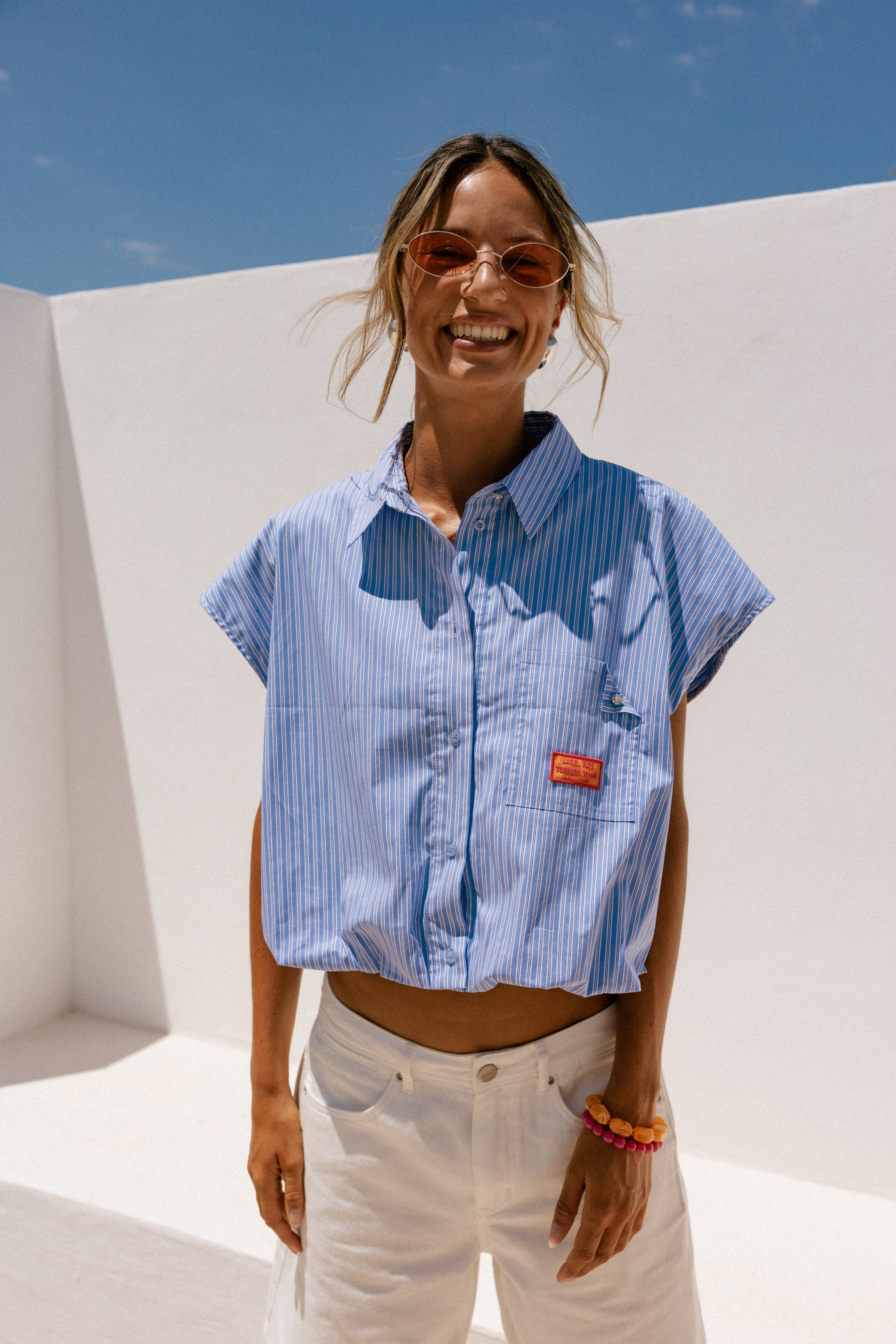 
              

Weites Hemd mit elastischem Saum Damen Chilly Stripe granada sky | Freeman T. Porter
            
