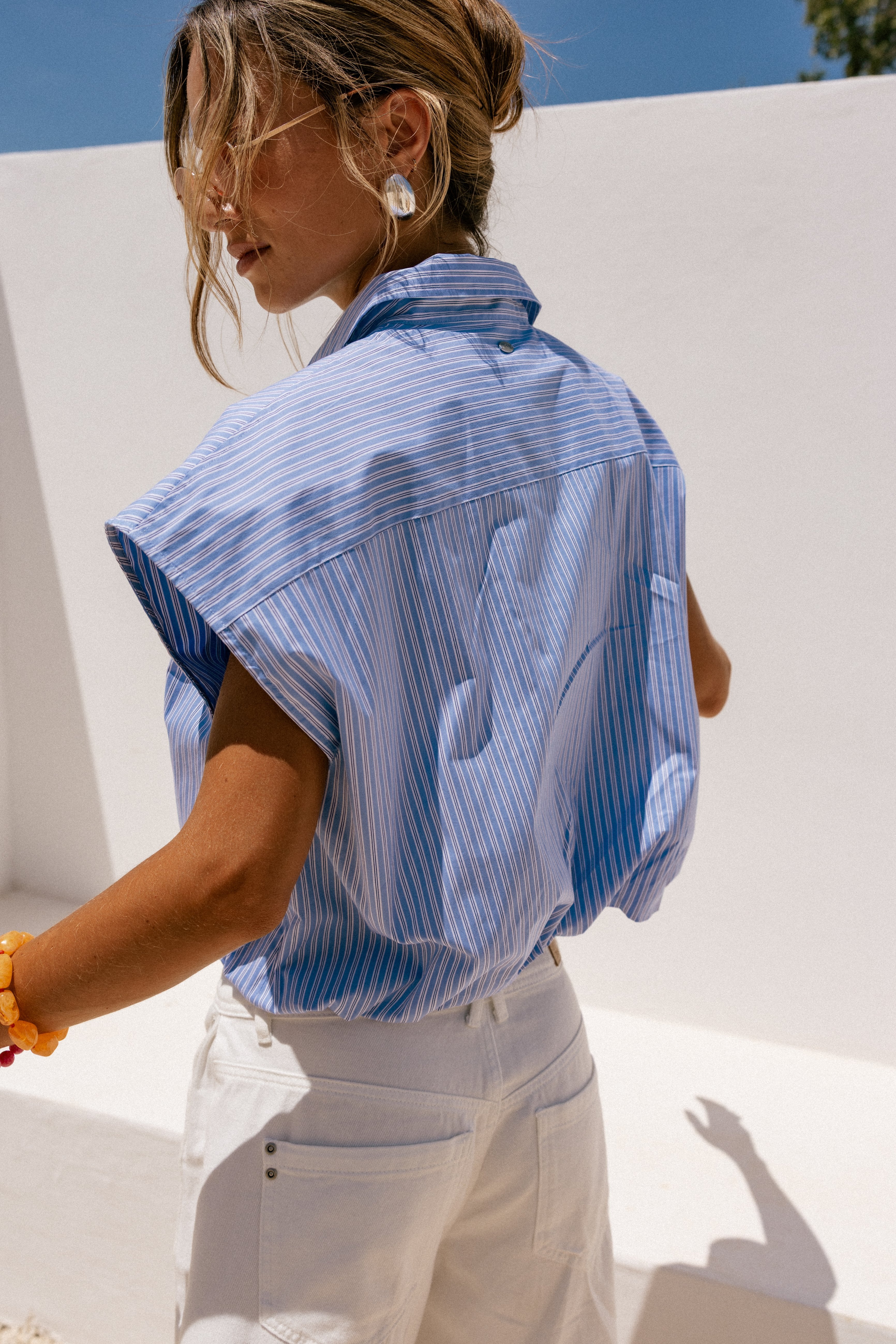 

Chemise large bas élastiqué rayée Femme Chilly Stripe granada sky | Freeman T. Porter