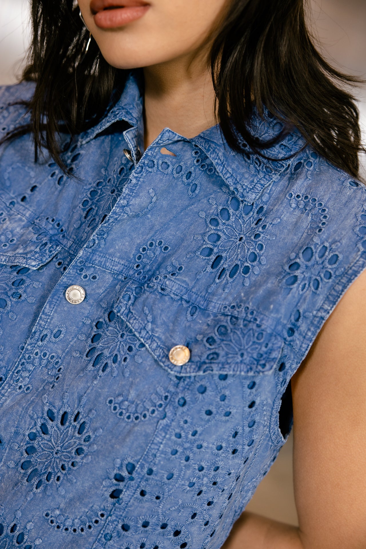 

Short dress in broderie anglaise Women Gigina Embroidery denim blue | Freeman T. Porter