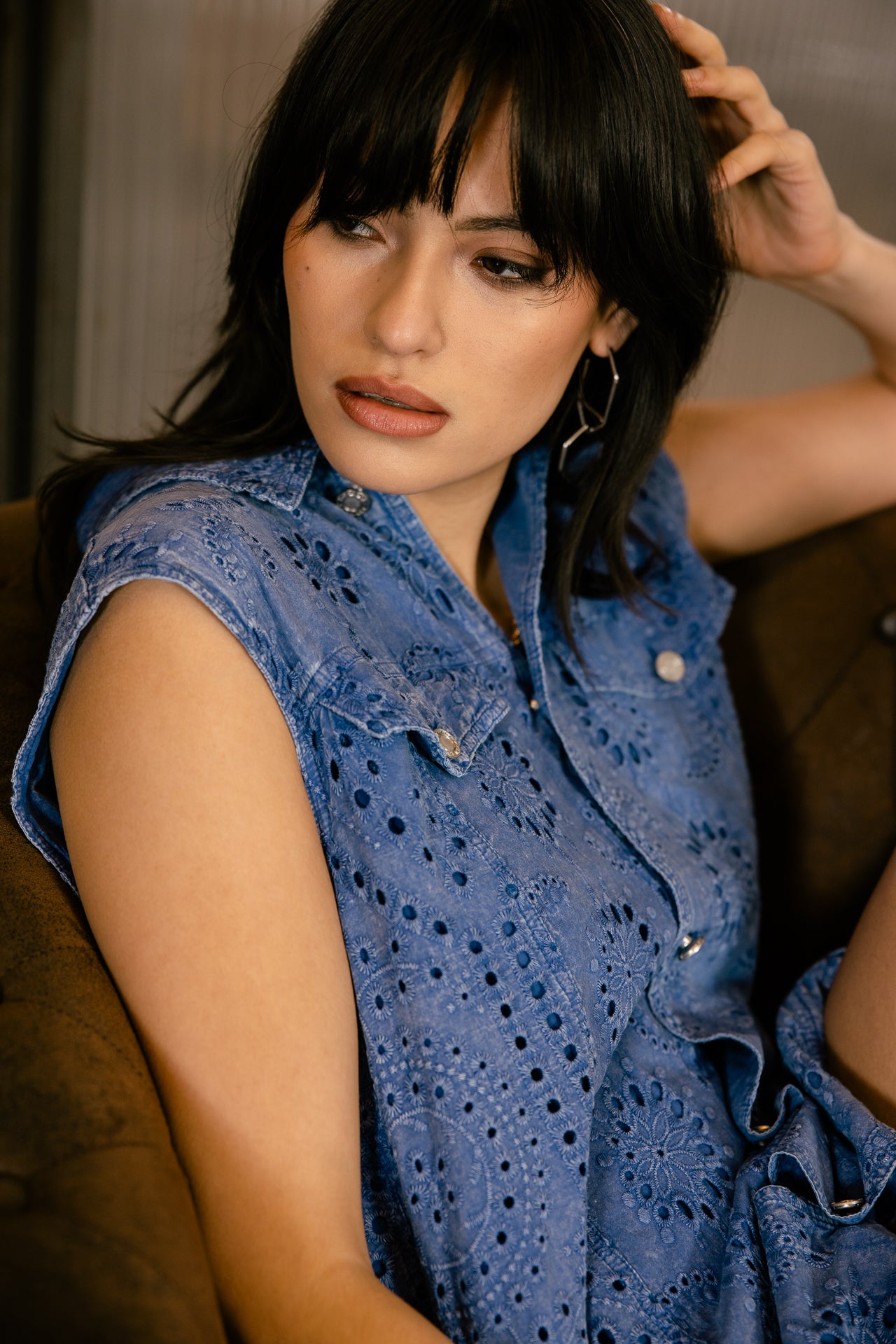 

Short dress in broderie anglaise Women Gigina Embroidery denim blue | Freeman T. Porter