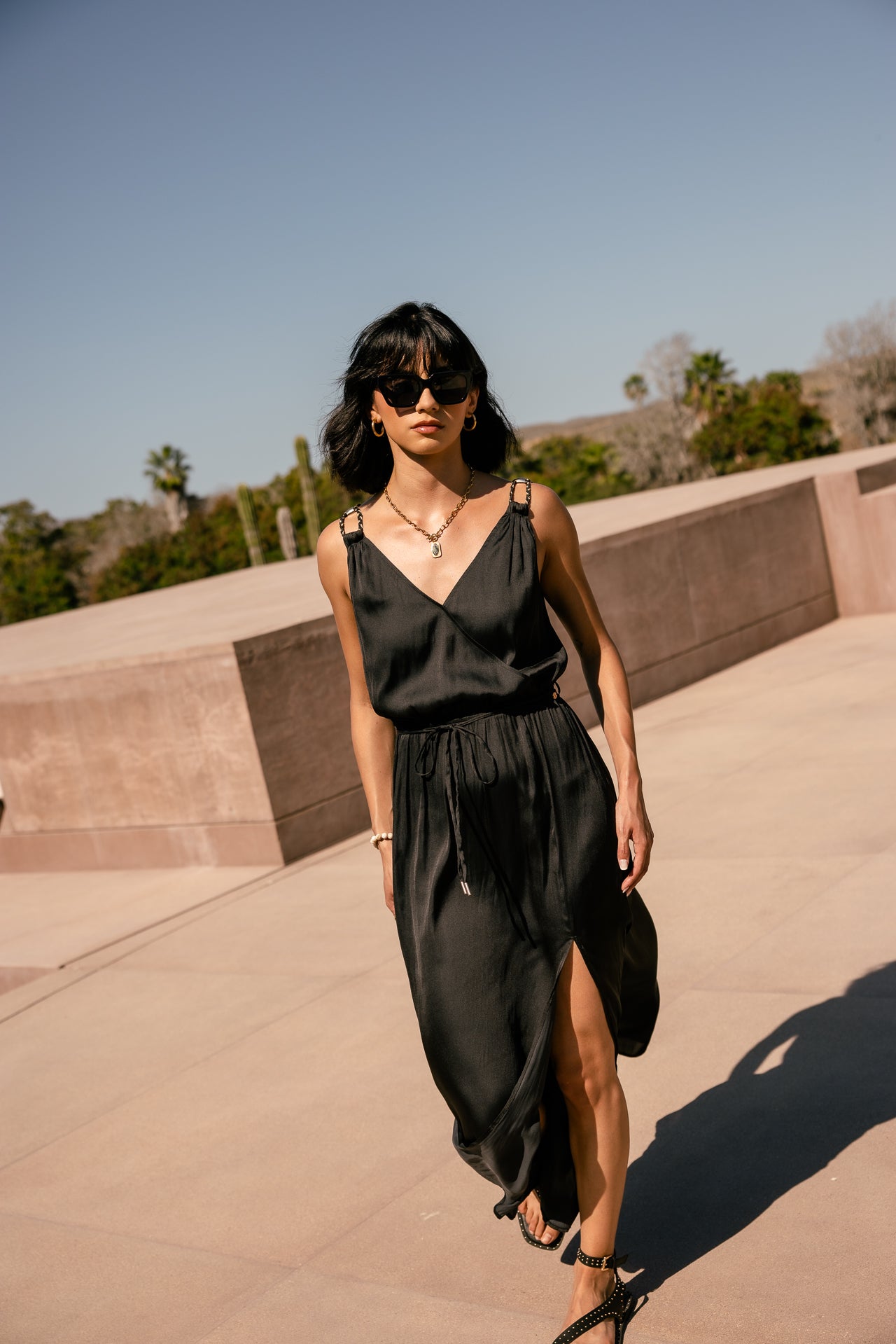 fancy maxi dress Maxi dress with fancy straps Raessy Plain, black