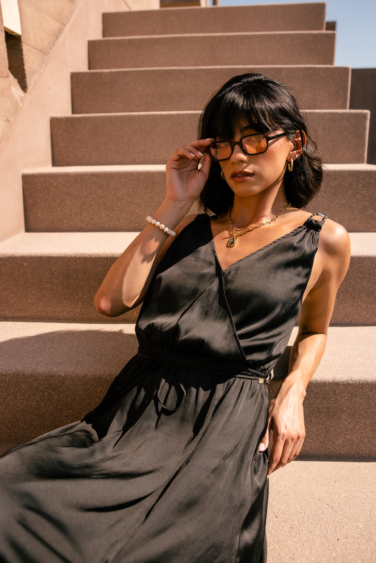 Maxi dress with fancy straps Raessy Plain, black
