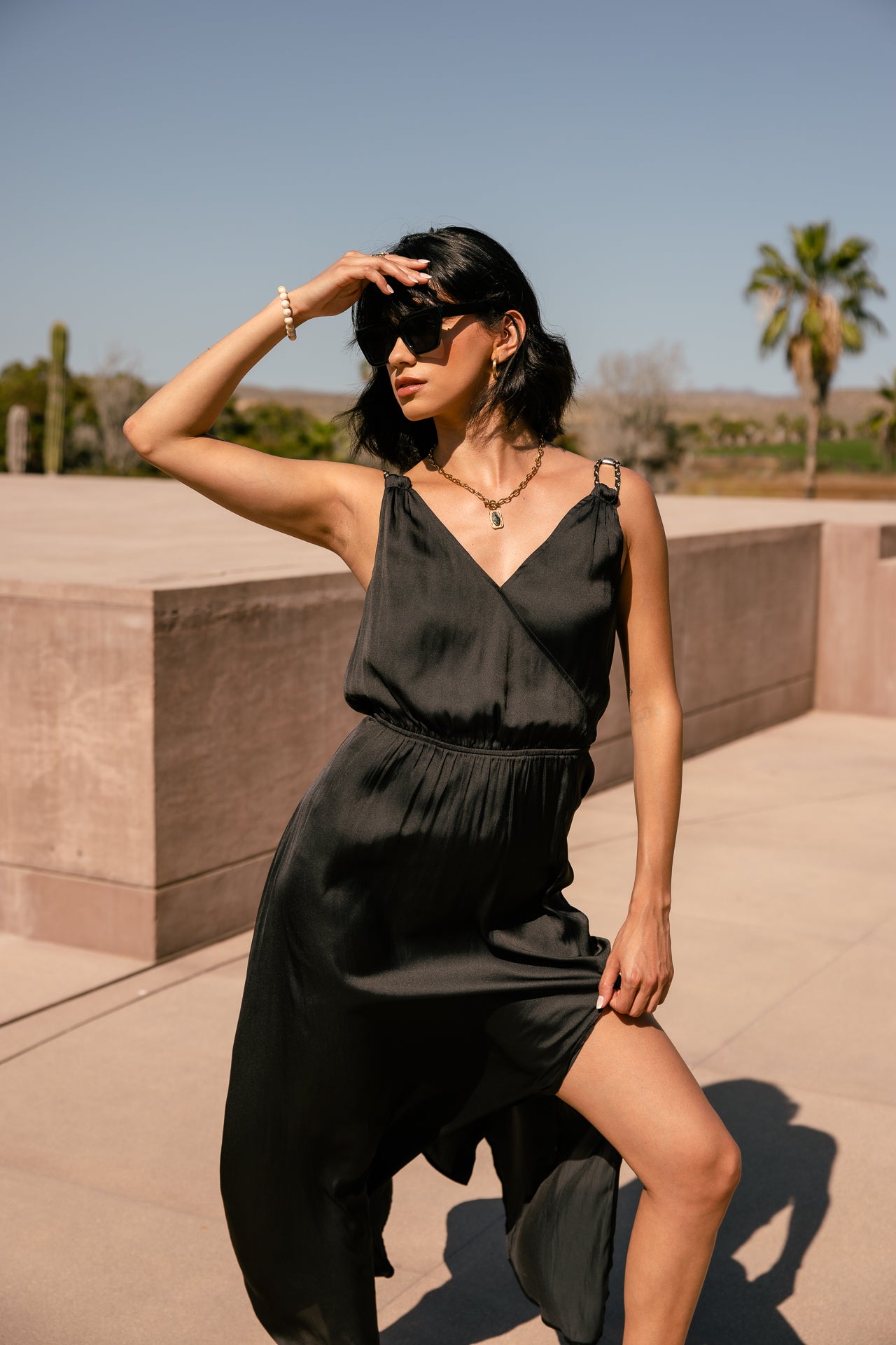 

Maxikleid mit ausgefallenen Trägern Damen Raessy Plain black | Freeman T. Porter