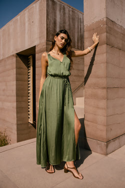 

Maxikleid mit ausgefallenen Trägern Damen Raessy Plain loden green | Freeman T. Porter