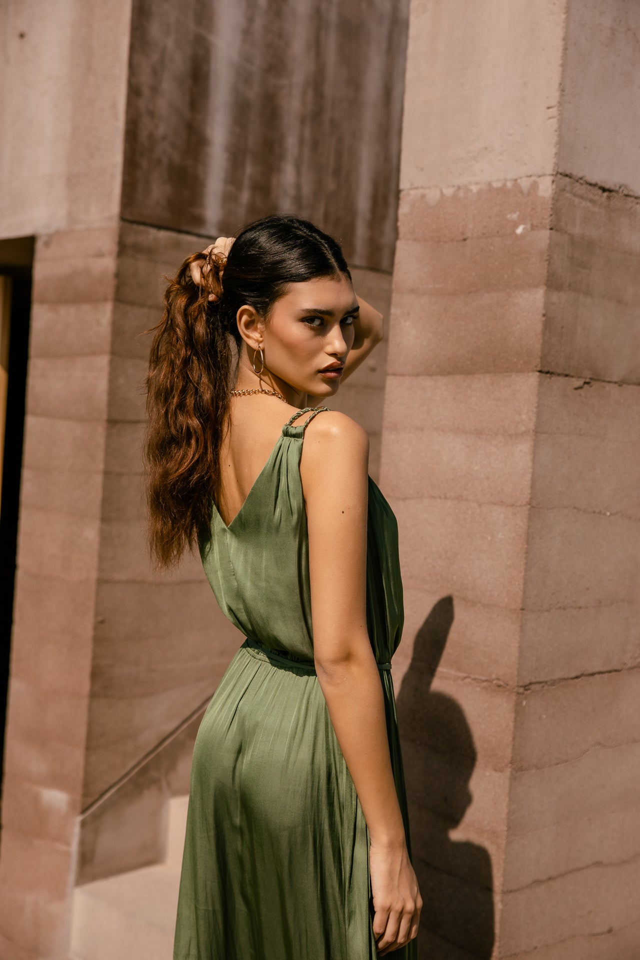 Raessy Plain Fancy Strap Maxi Dress, loden green | Freeman T. Porter Raessy Plain Fancy Strap Maxi Dress, loden green | Freeman T. Porter