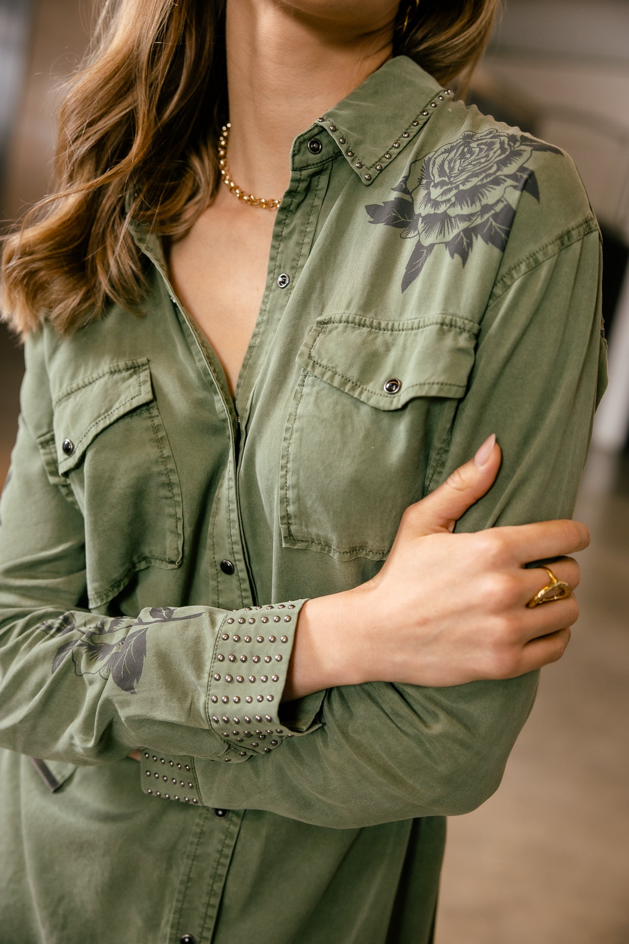 

Asymmetric shirt dress  Women Raveny Roses loden green | Freeman T. Porter