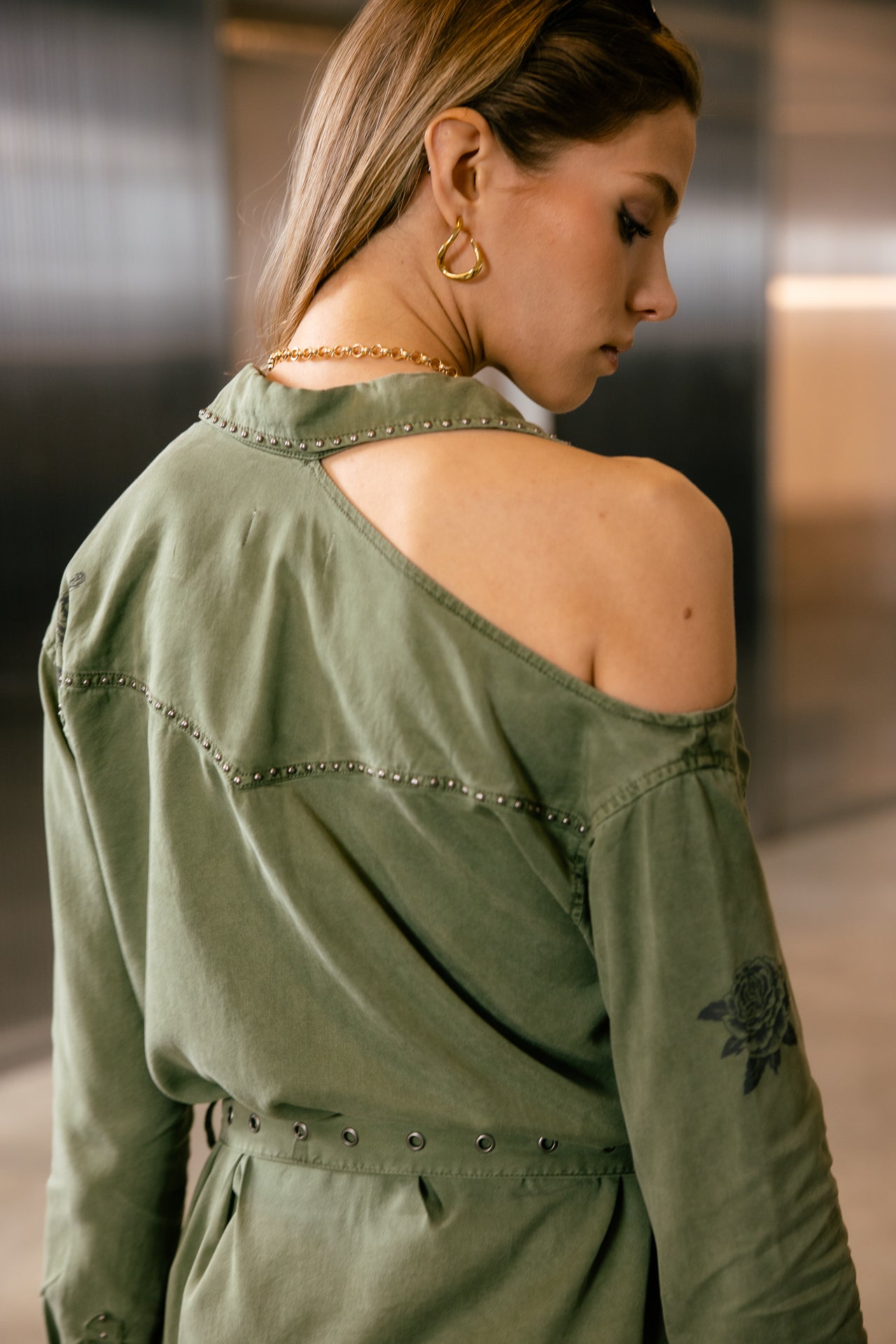 

Asymmetric shirt dress  Women Raveny Roses loden green | Freeman T. Porter