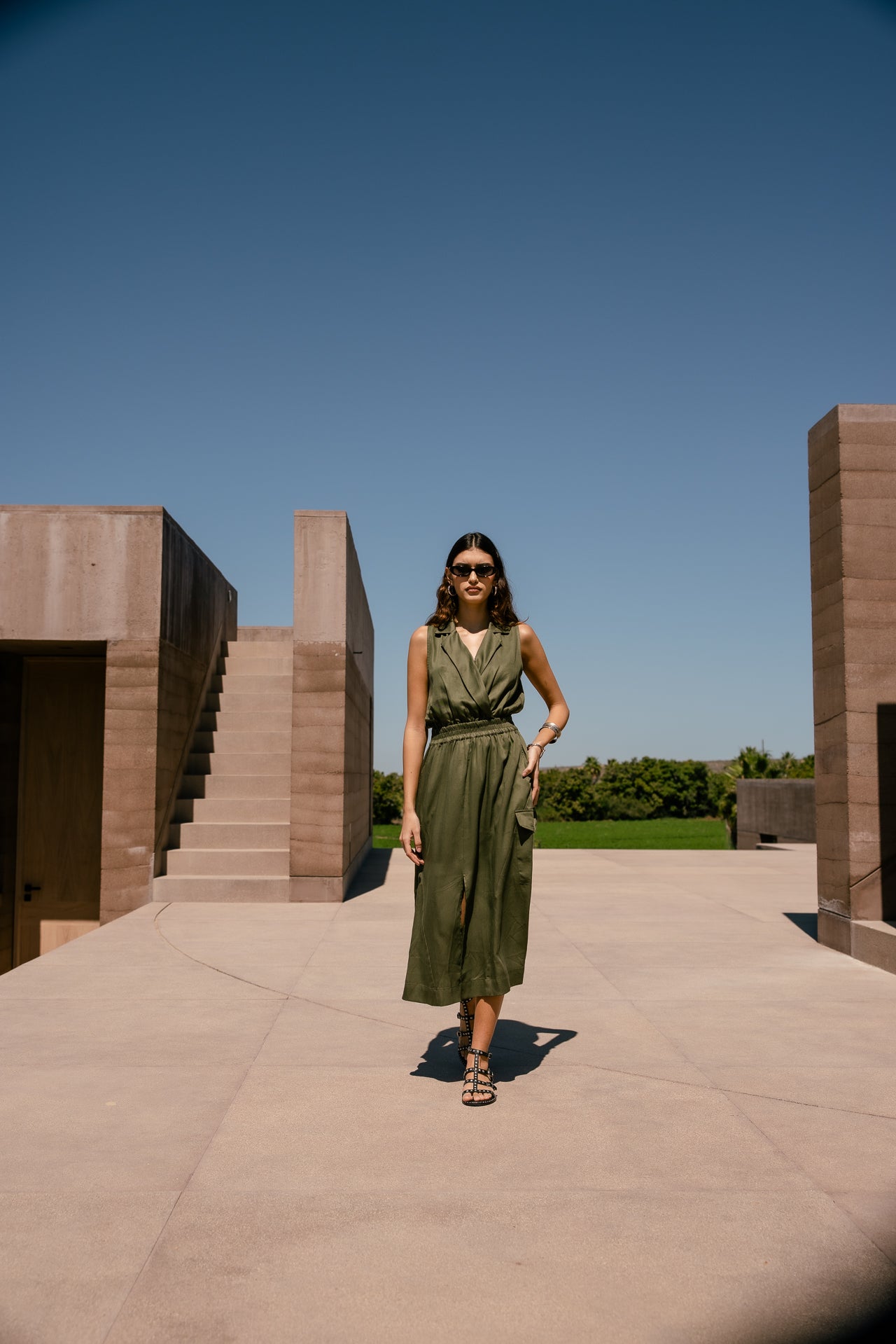 Row Plain midi dress, four leaf clover | Freeman T. Porter Row Plain midi dress, four leaf clover | Freeman T. Porter