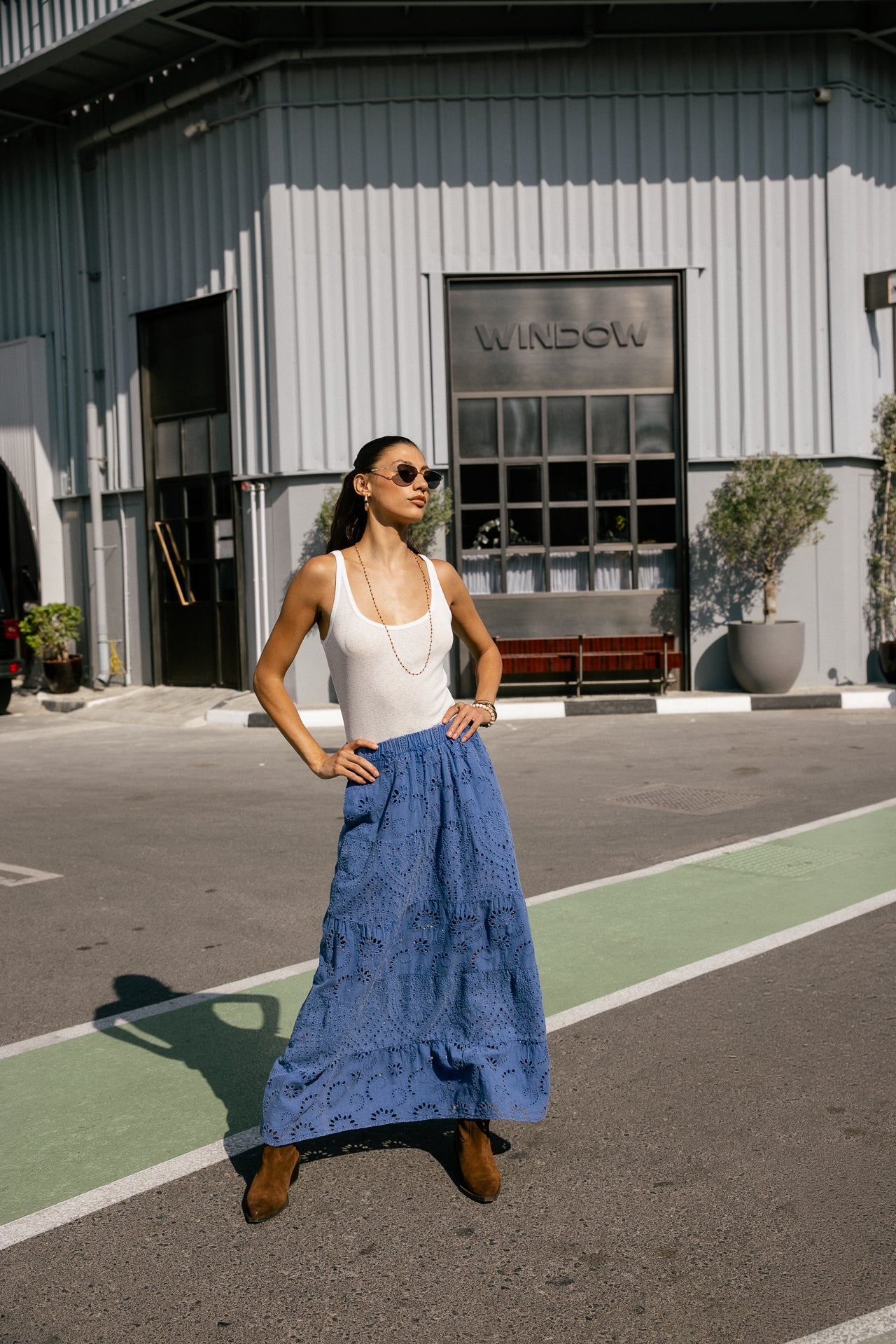 

Jupe maxi broderie anglaise Femme Jakar Embroidery denim blue | Freeman T. Porter