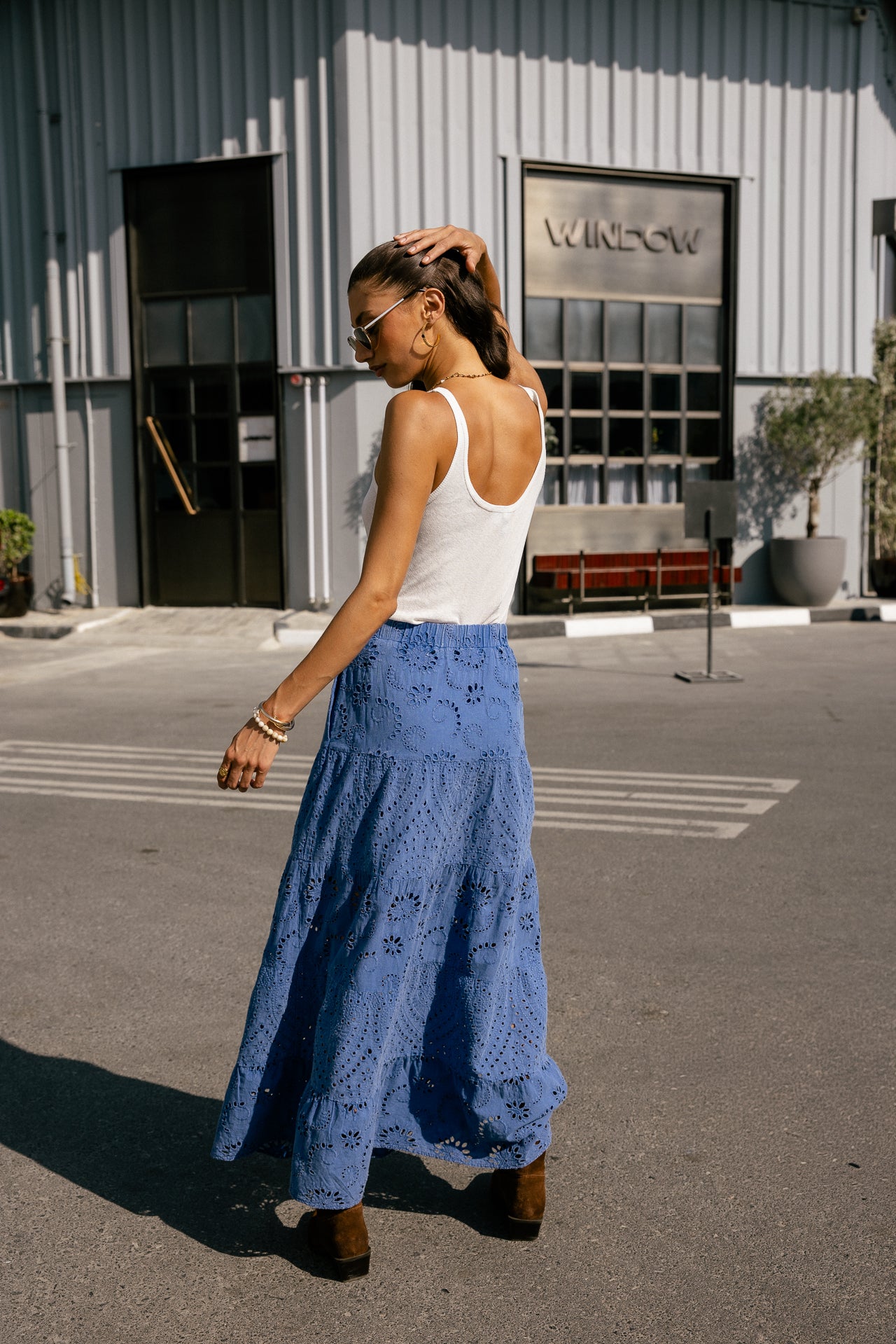 

Jupe maxi broderie anglaise Femme Jakar Embroidery denim blue | Freeman T. Porter