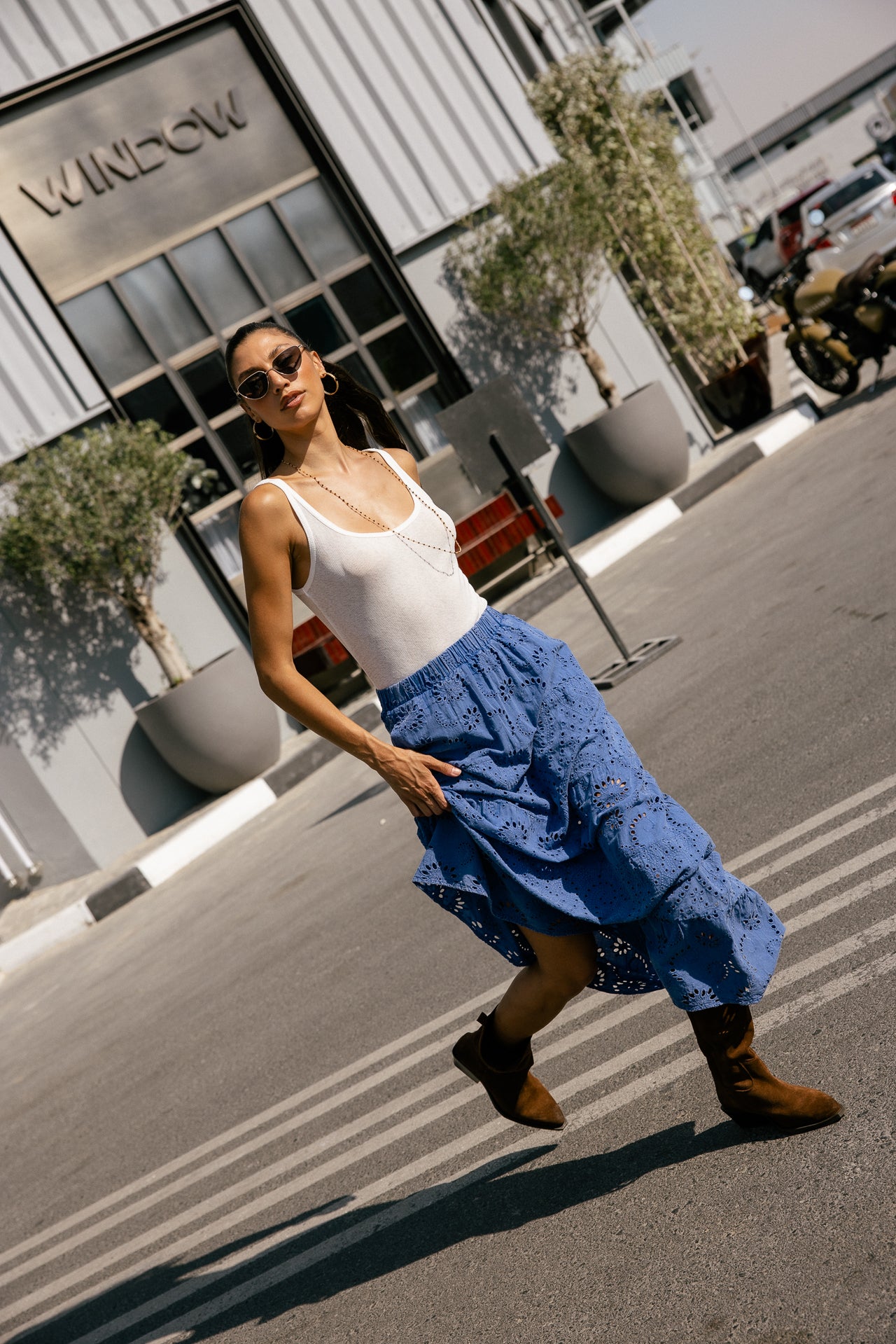 

Jupe maxi broderie anglaise Femme Jakar Embroidery denim blue | Freeman T. Porter