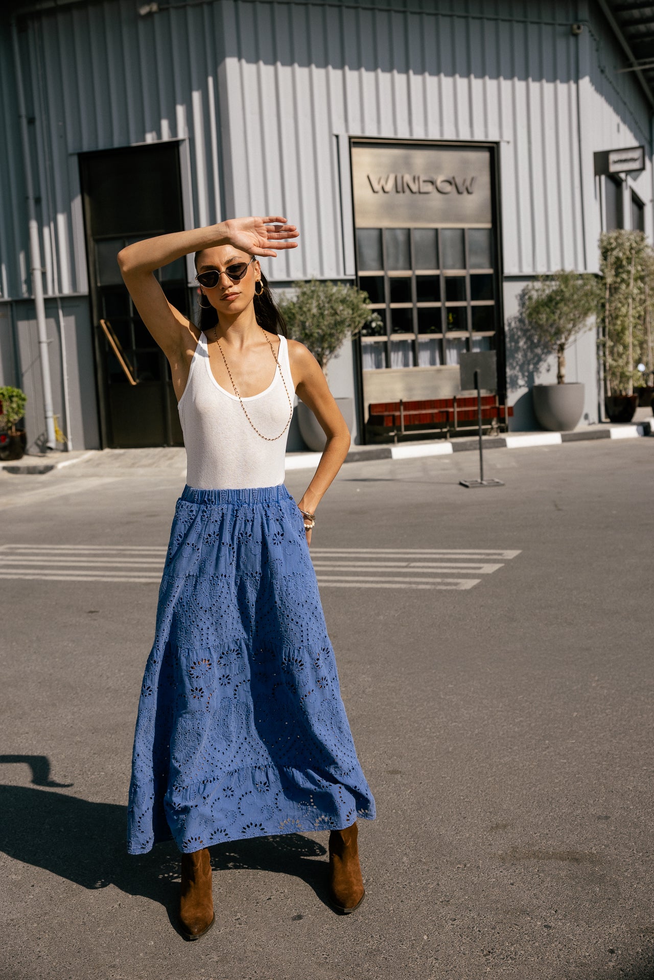 

Jupe maxi broderie anglaise Femme Jakar Embroidery denim blue | Freeman T. Porter