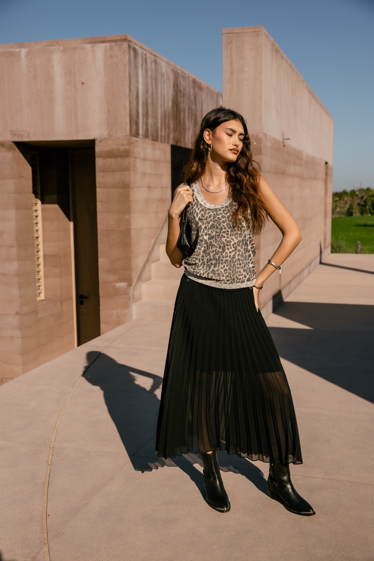 

Jupe midi plissée Femme Jasmeena Voile black | Freeman T. Porter