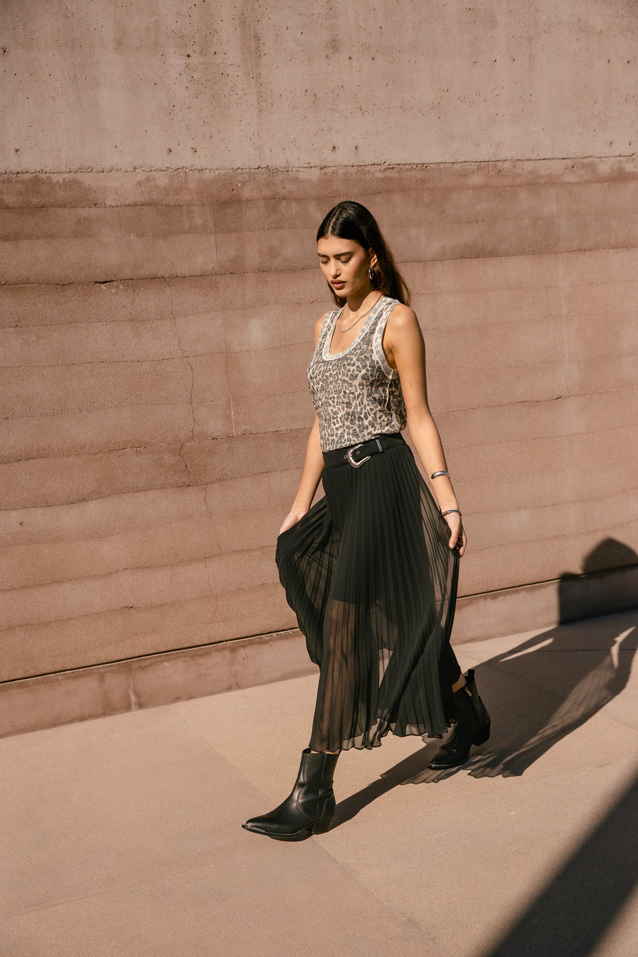 

Jupe midi plissée Femme Jasmeena Voile black | Freeman T. Porter