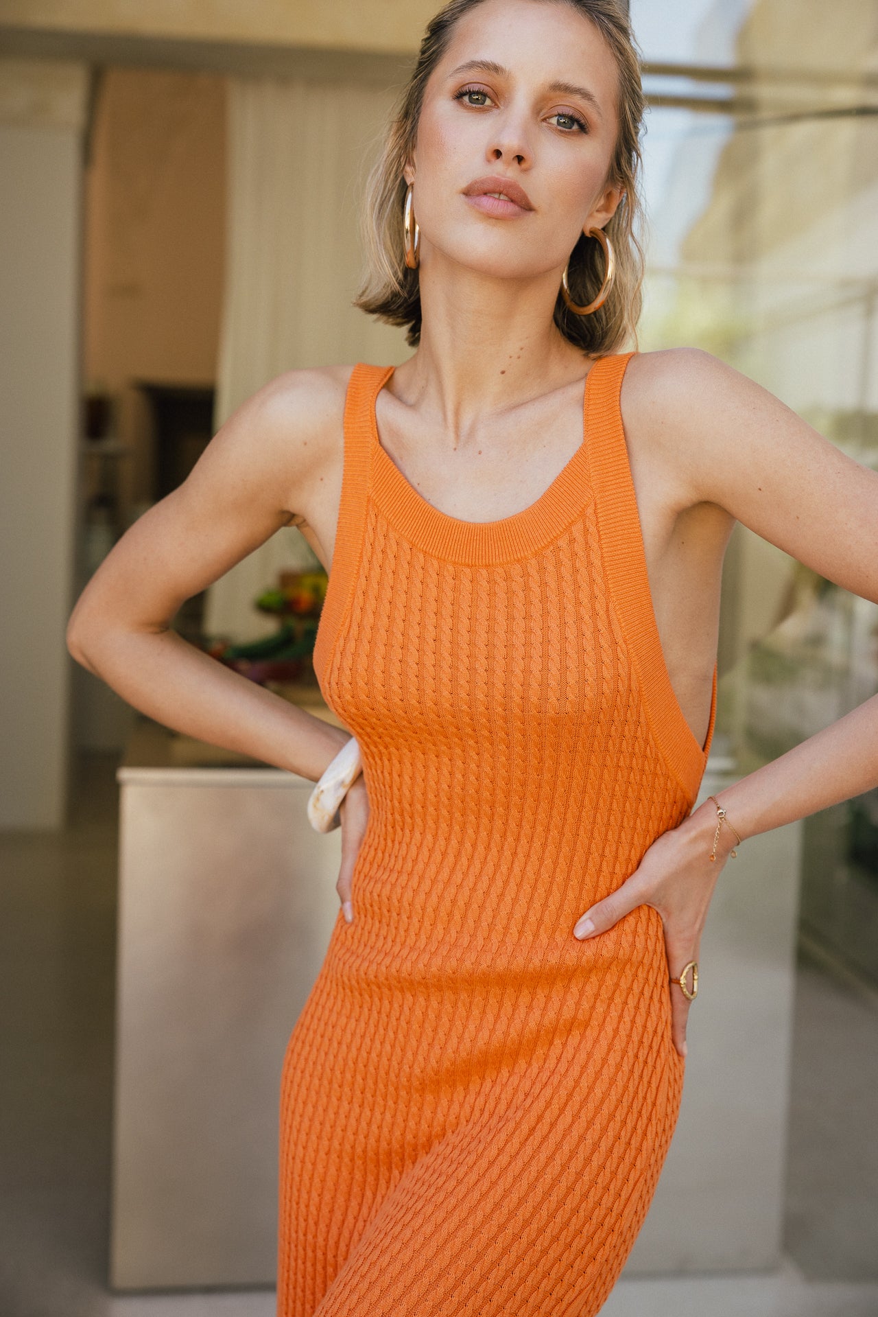 

Robe longue en maille point tresse Femme Redge orange | Freeman T. Porter