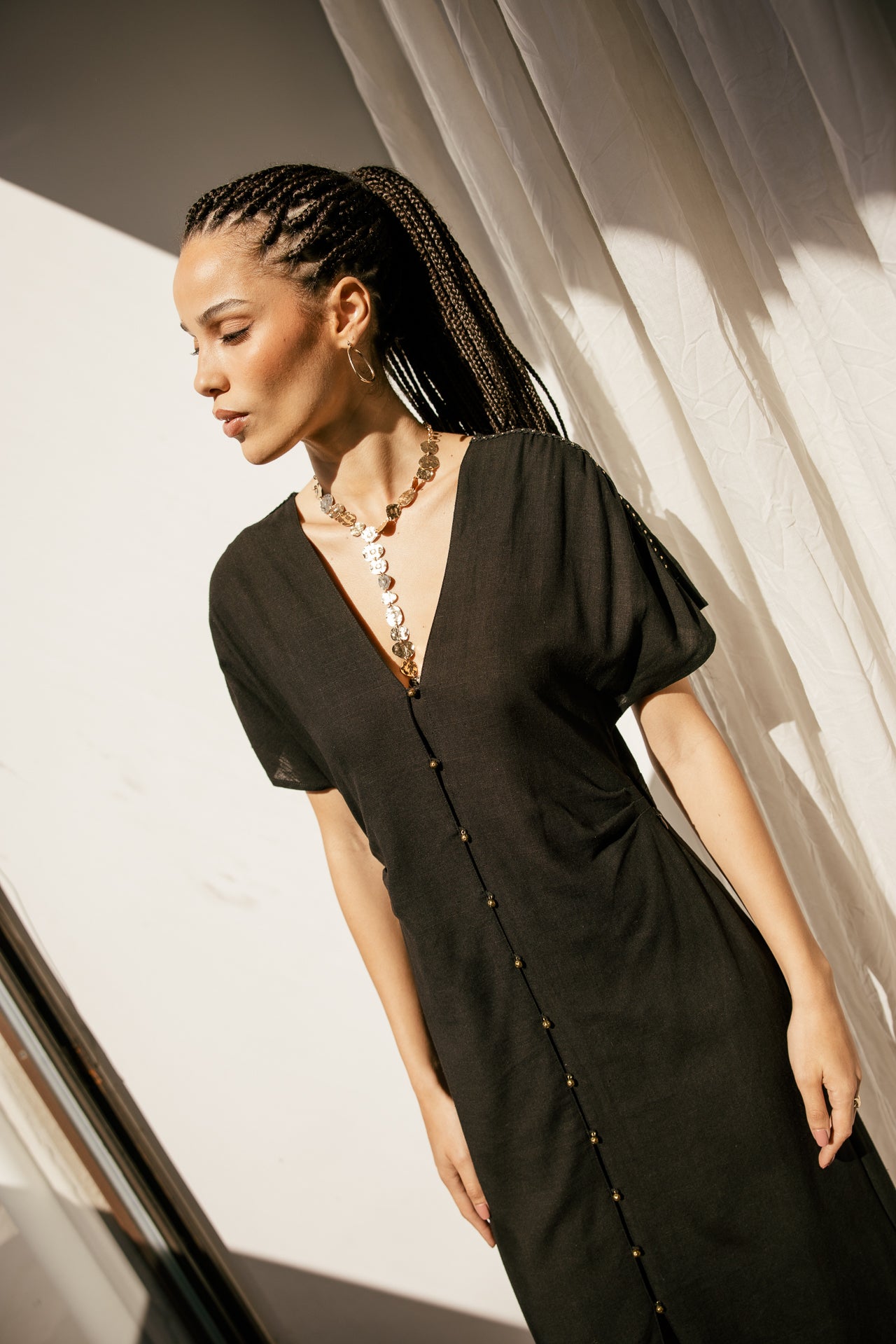 

Langes Kleid mit V-Ausschnitt aus Leinen Damen Rizoe Lin black | Freeman T. Porter