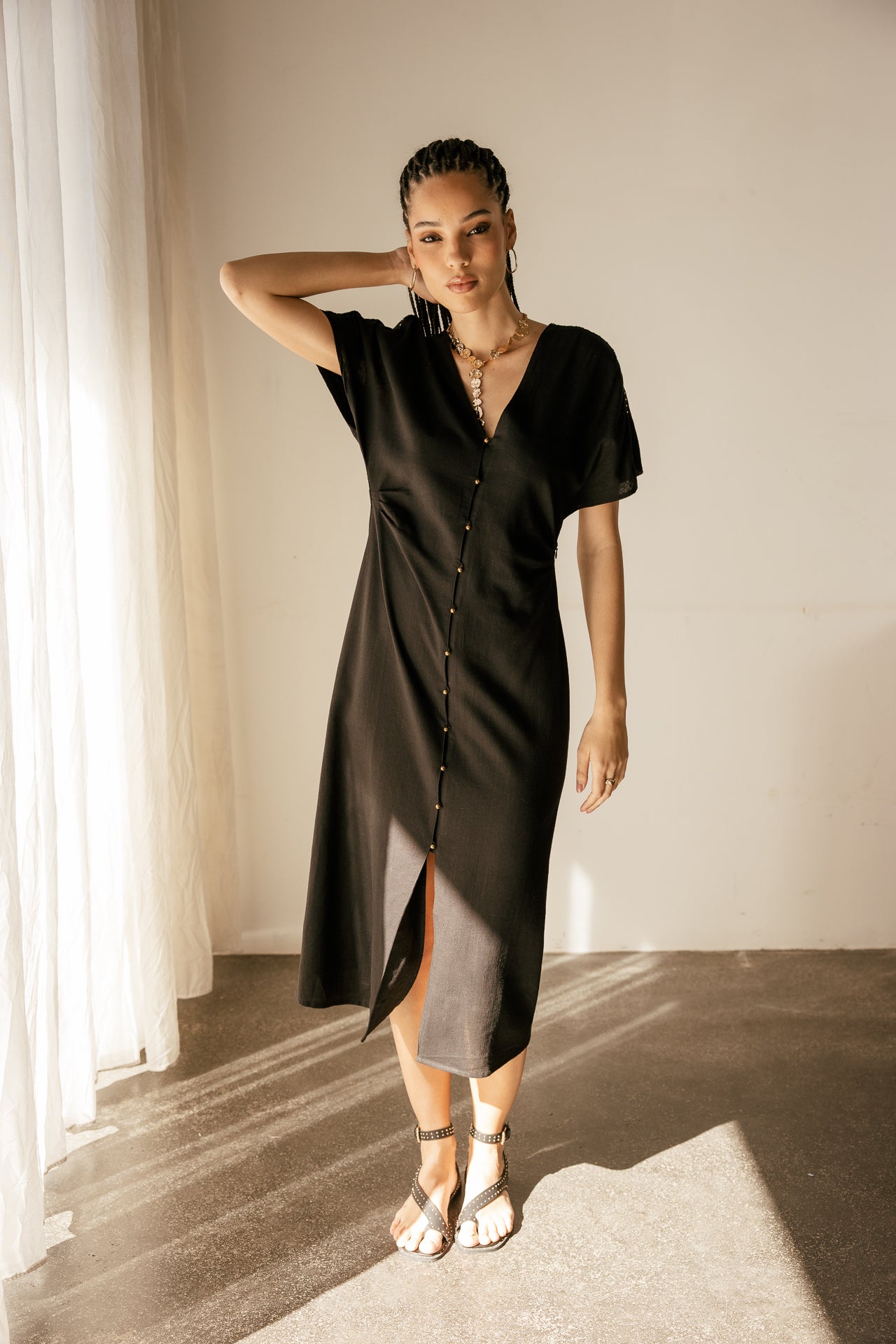 

Langes Kleid mit V-Ausschnitt aus Leinen Damen Rizoe Lin black | Freeman T. Porter