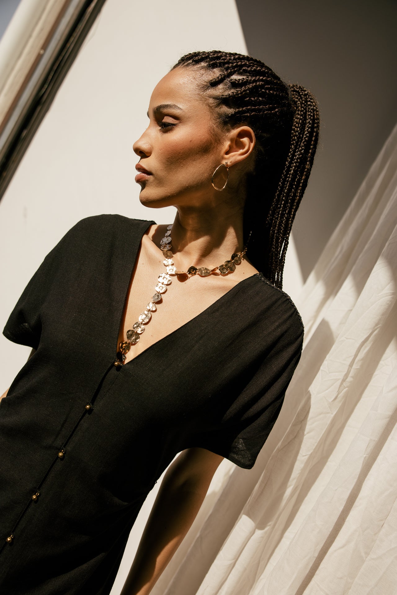 

Langes Kleid mit V-Ausschnitt aus Leinen Damen Rizoe Lin black | Freeman T. Porter