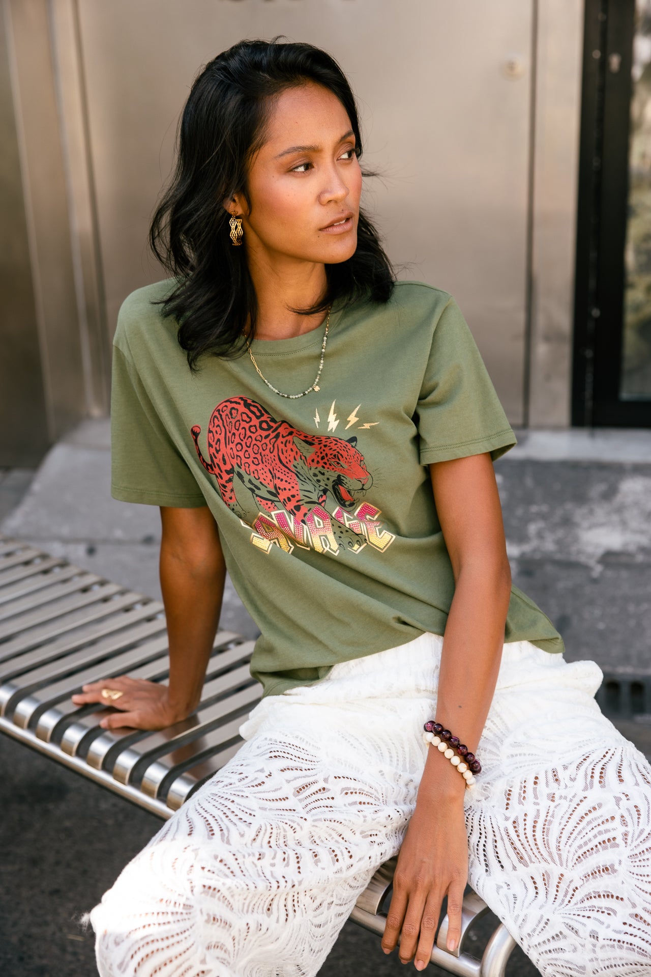 

Bedrucktes T-Shirt Damen Suria Panther loden green | Freeman T. Porter