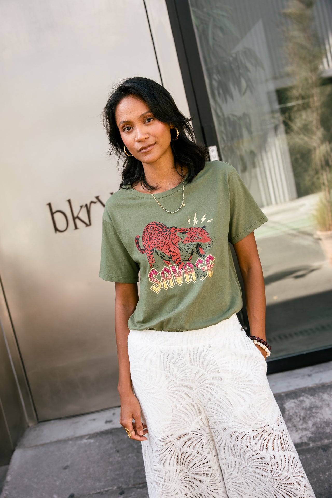 

Bedrucktes T-Shirt Damen Suria Panther loden green | Freeman T. Porter