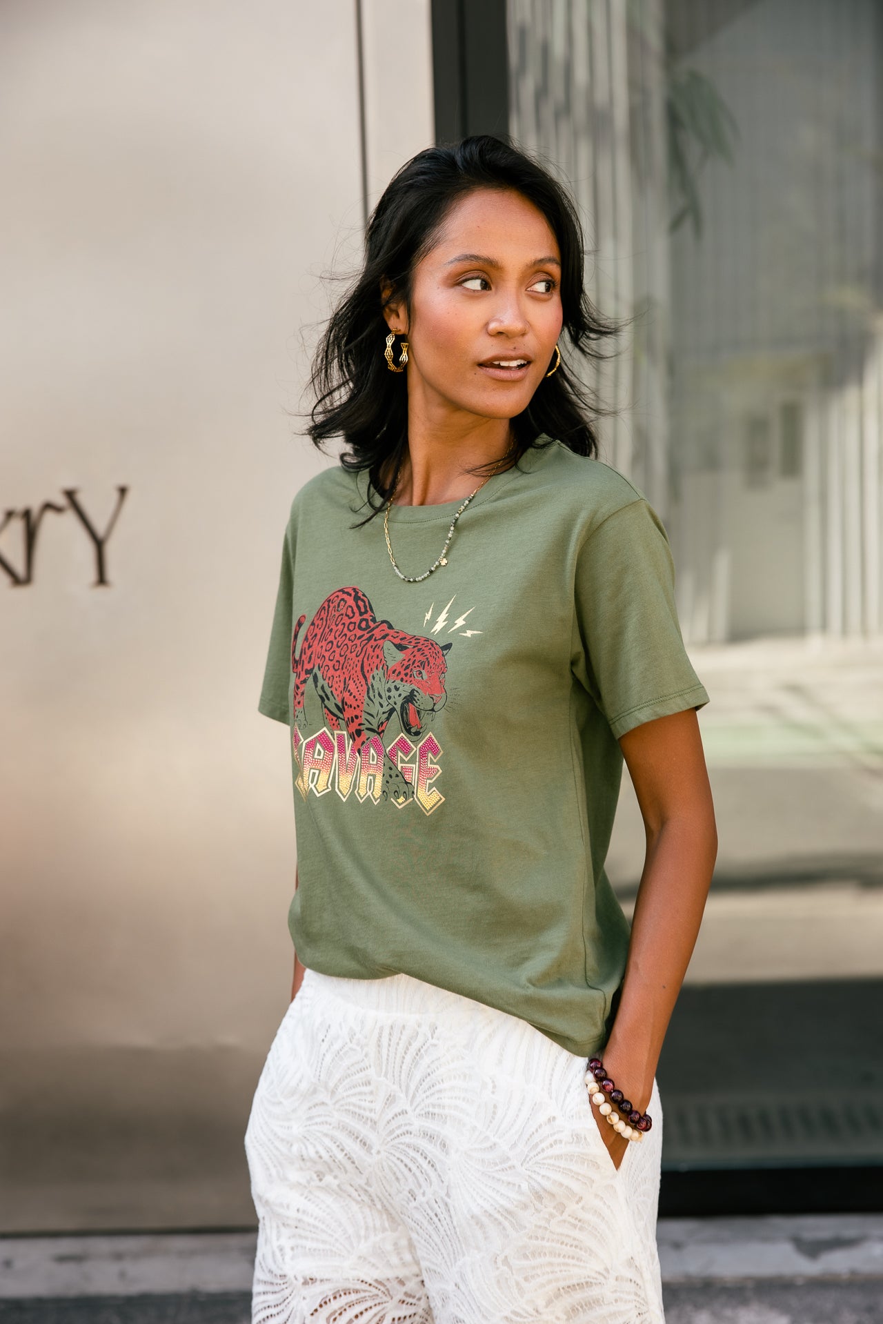 

Bedrucktes T-Shirt Damen Suria Panther loden green | Freeman T. Porter