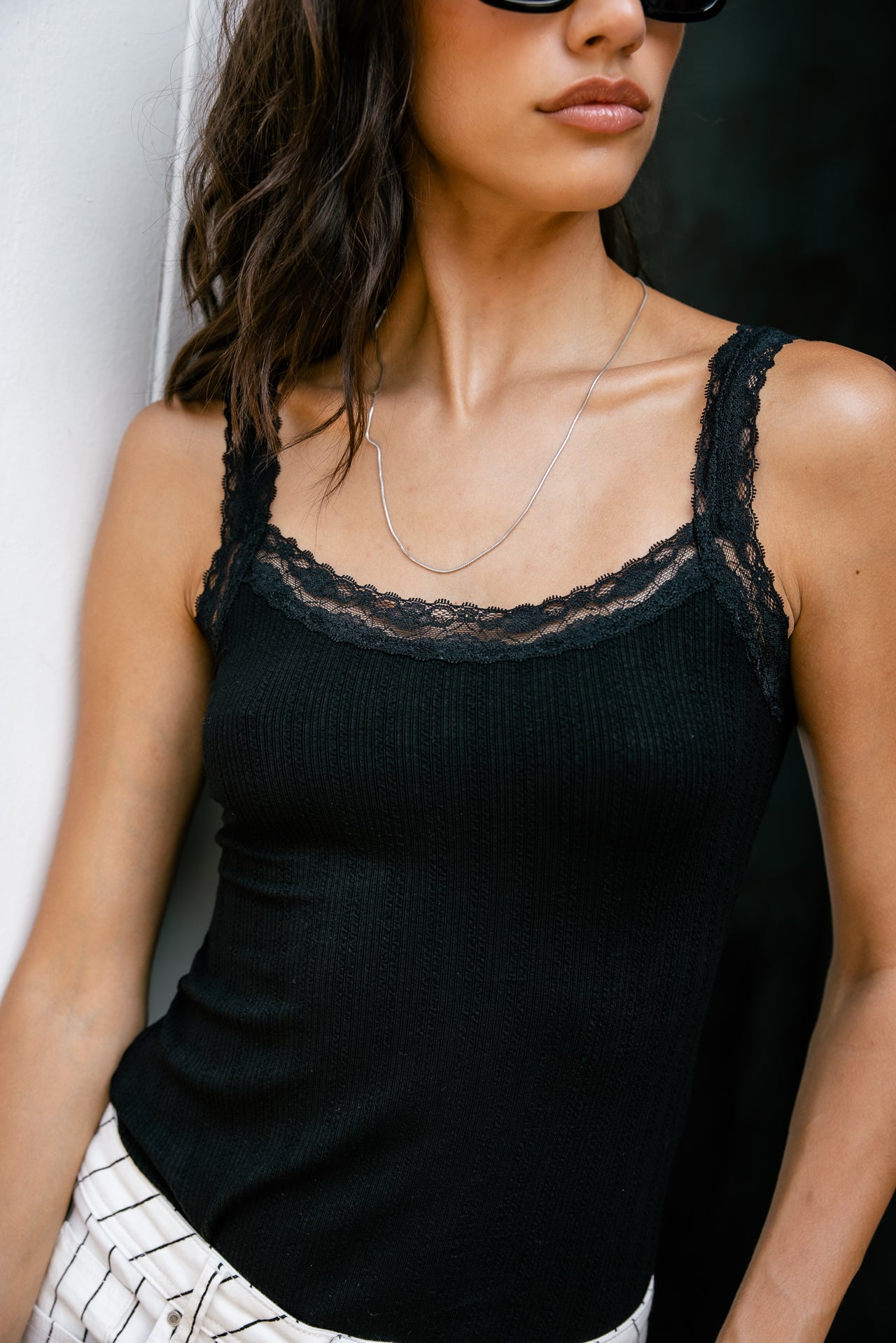 Tank top with Dansy New Lace lace, black | Freeman T. Porter
