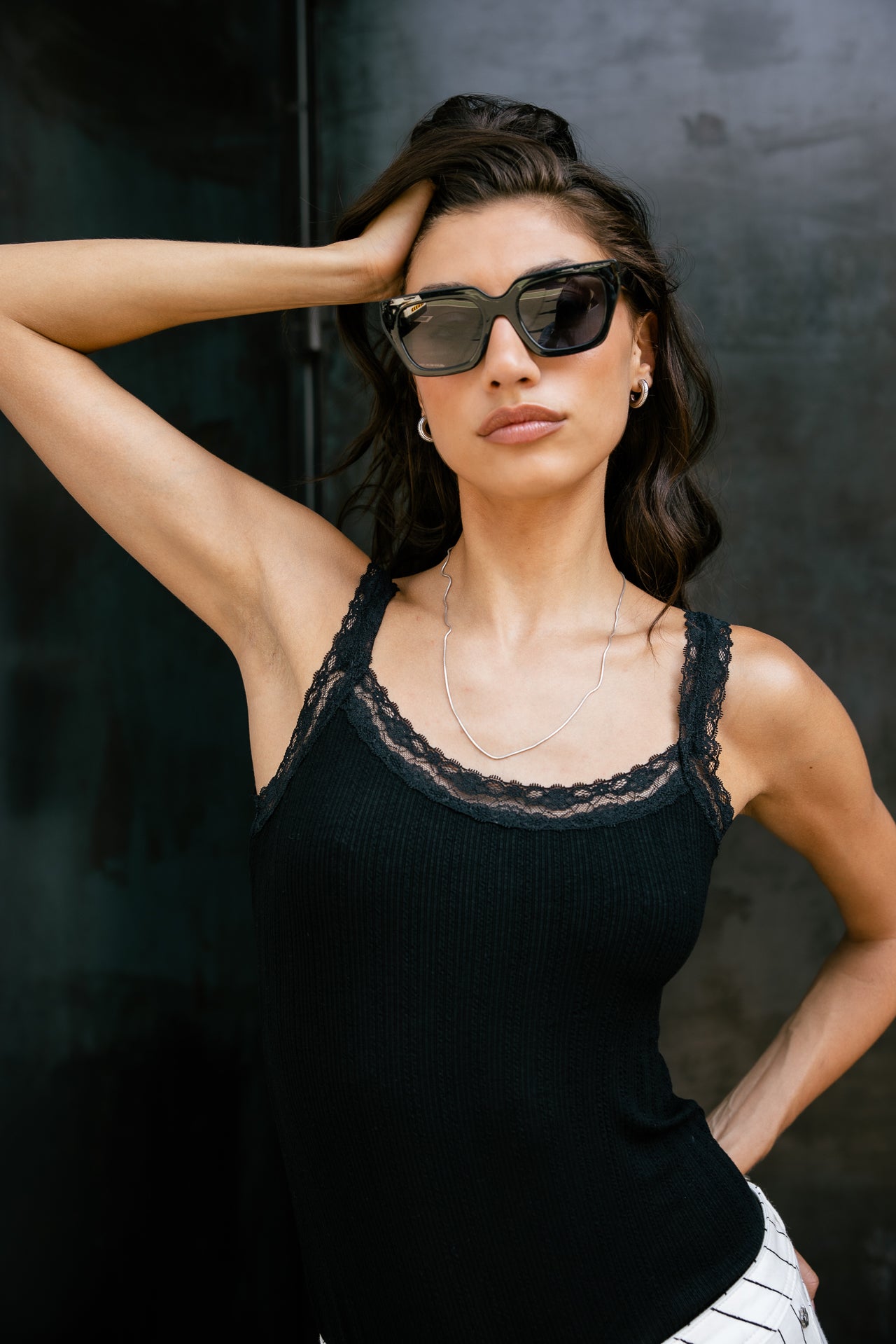 Tank top with Dansy New Lace lace, black | Freeman T. Porter