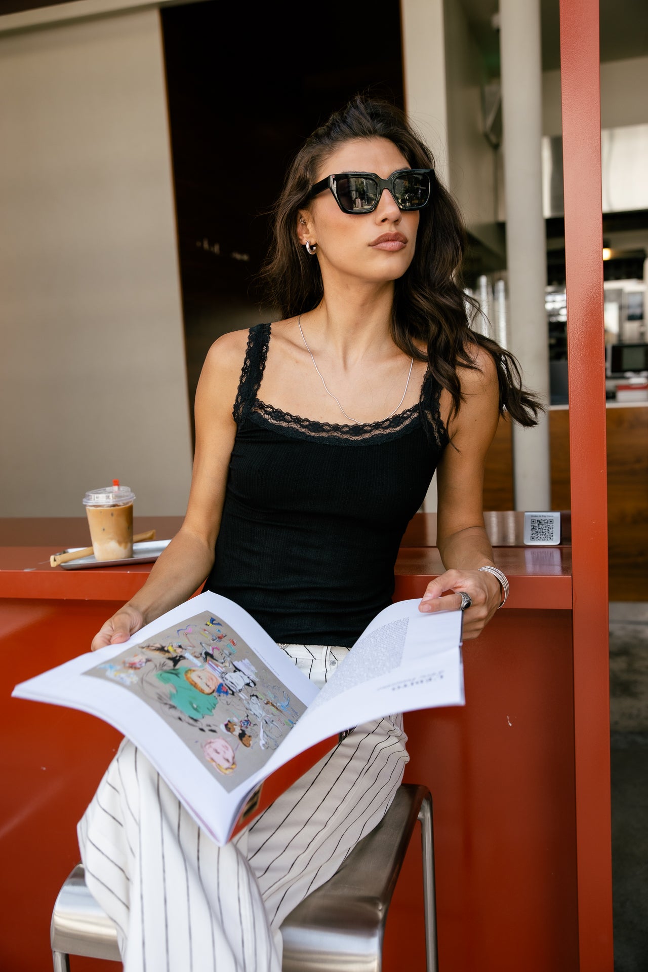 Tank top with Dansy New Lace lace, black | Freeman T. Porter