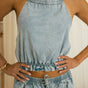 

Top denim dos nu en col froncé Femme Louisa titan | Freeman T. Porter