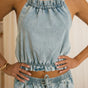 

Top denim dos nu en col froncé Femme Louisa titan | Freeman T. Porter