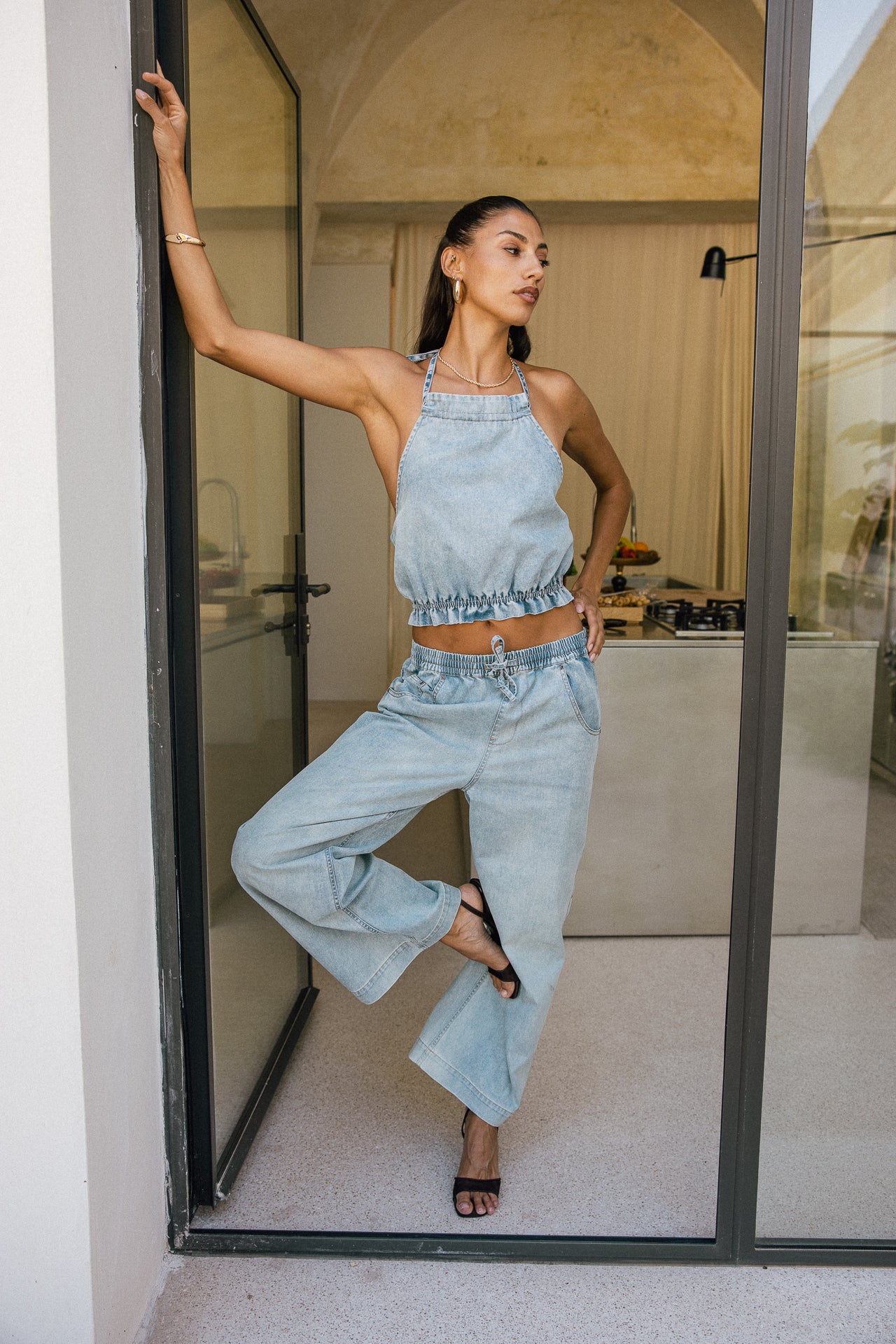 

Top denim dos nu en col froncé Femme Louisa titan | Freeman T. Porter