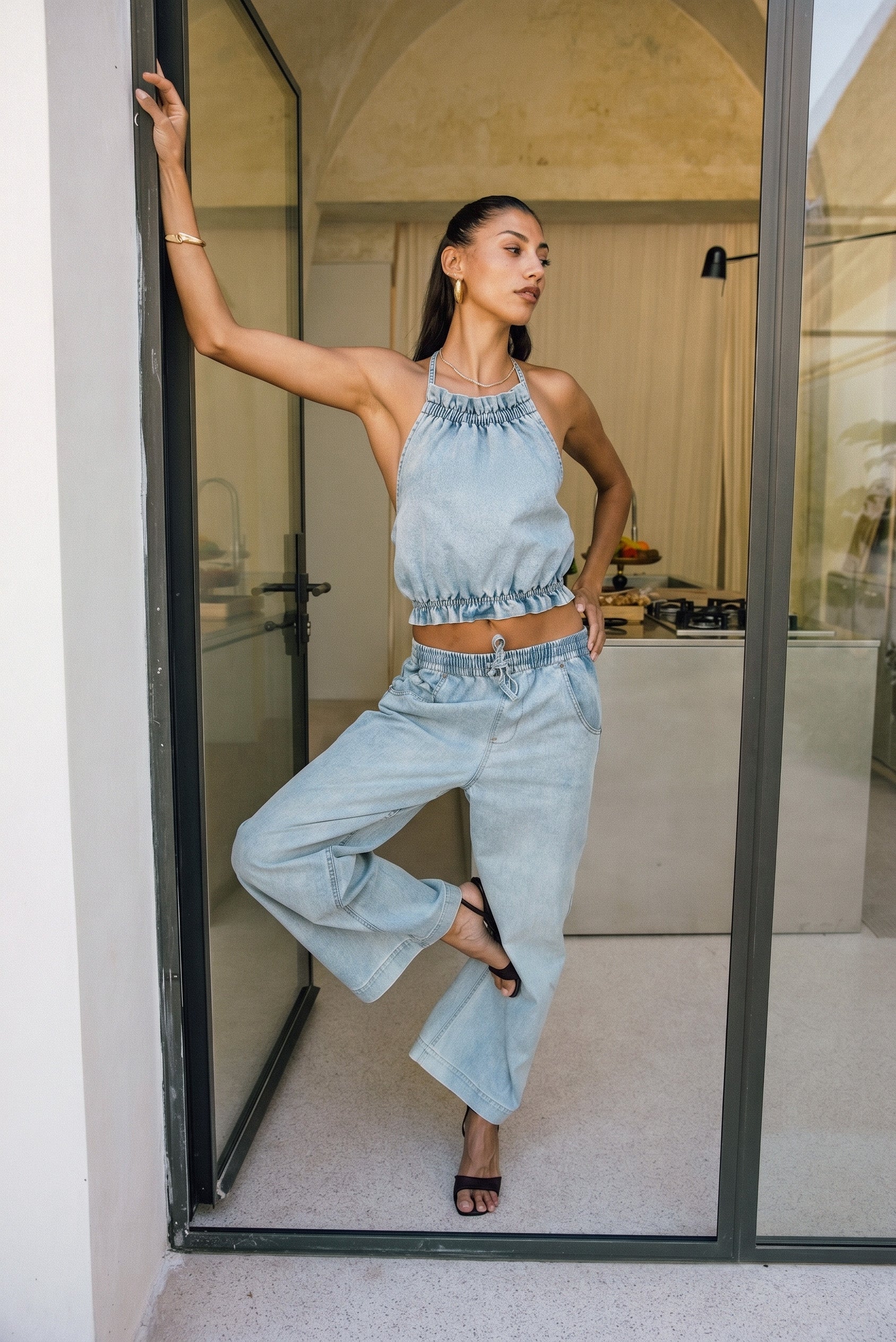 

Top denim dos nu en col froncé Femme Louisa titan | Freeman T. Porter