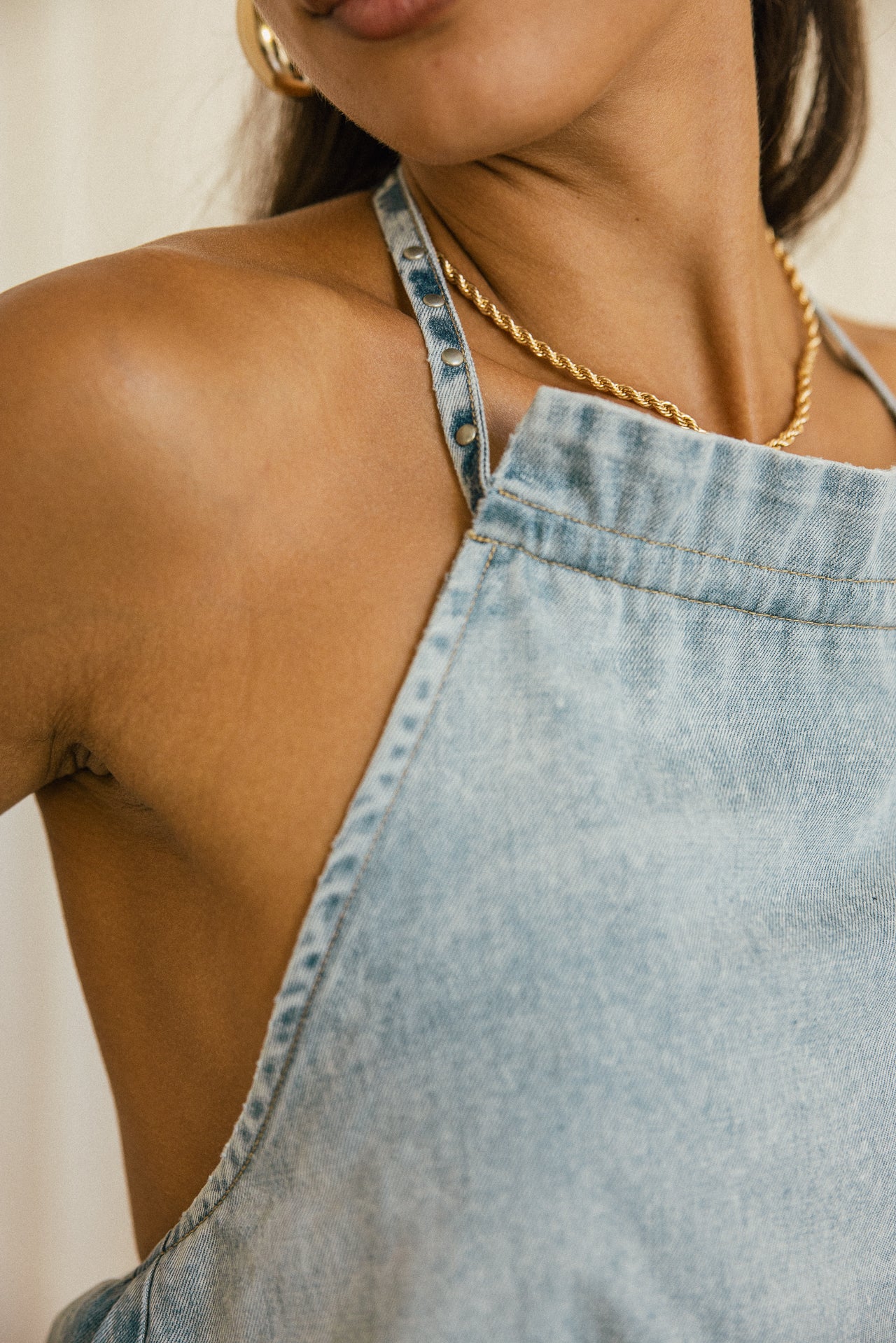 

Top denim dos nu en col froncé Femme Louisa titan | Freeman T. Porter
