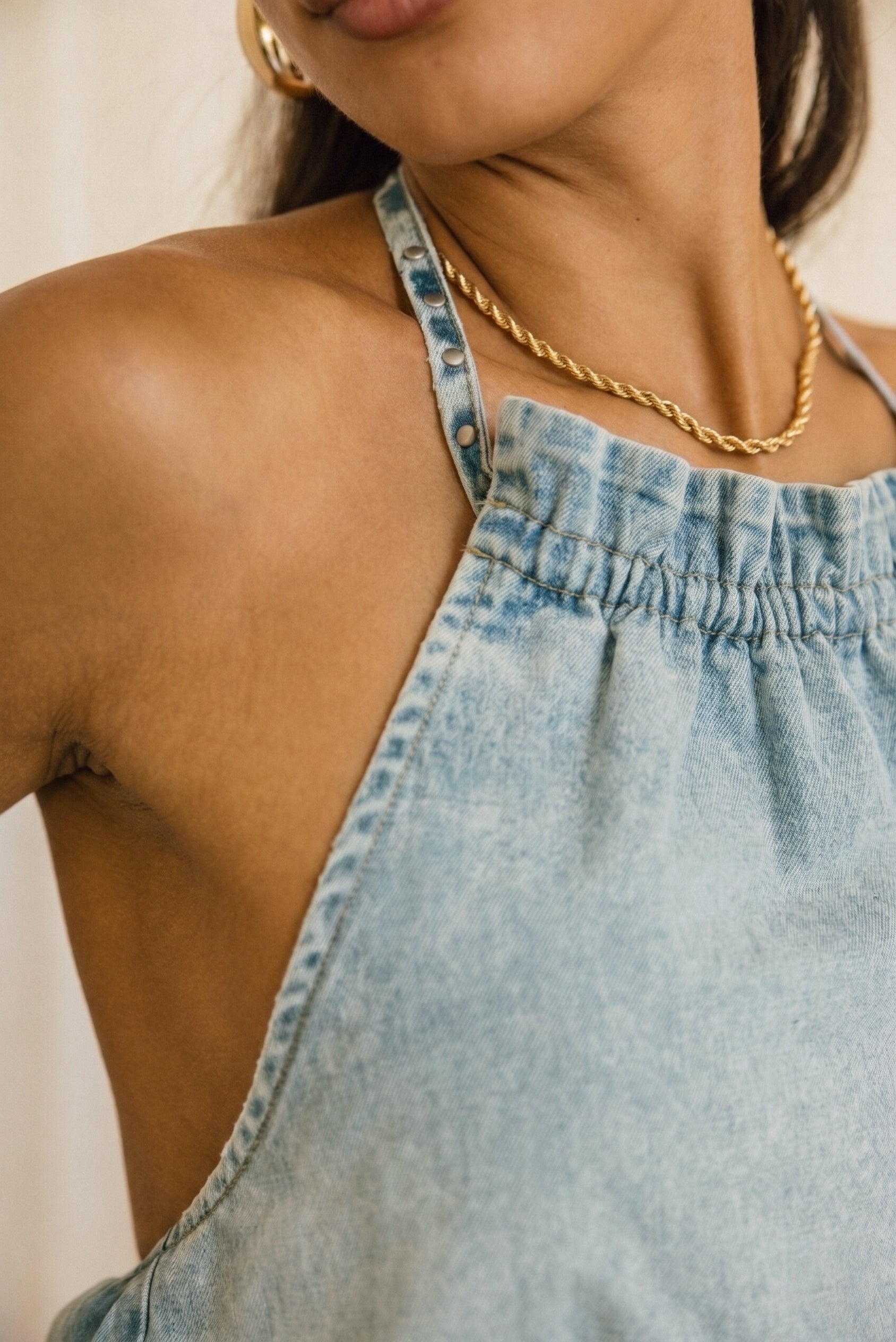

Top denim dos nu en col froncé Femme Louisa titan | Freeman T. Porter