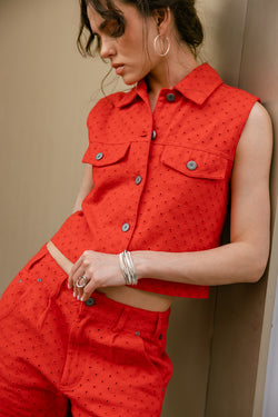 

Top corto sin mangas Mujer Meira Beatnik fiery red | Freeman T. Porter
