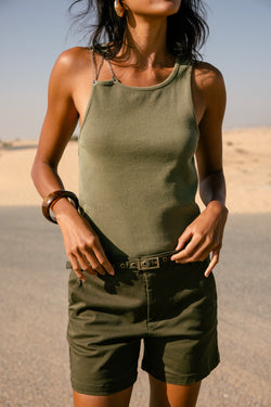 

Débardeur asymétrique Femme Dorila Rib loden green | Freeman T. Porter