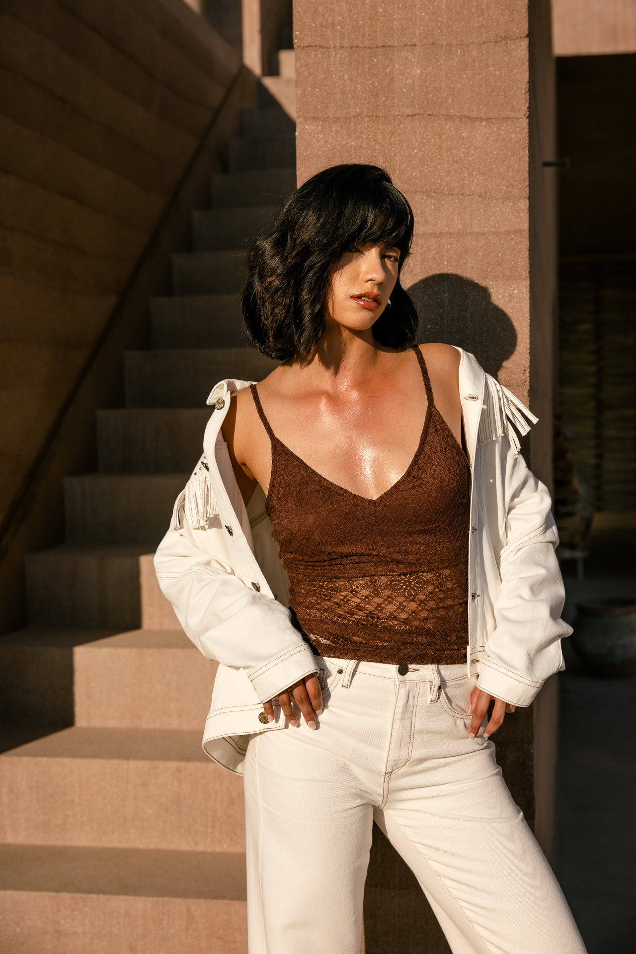 

Top à bretelles Femme Dizzi Lace cappuccino | Freeman T. Porter