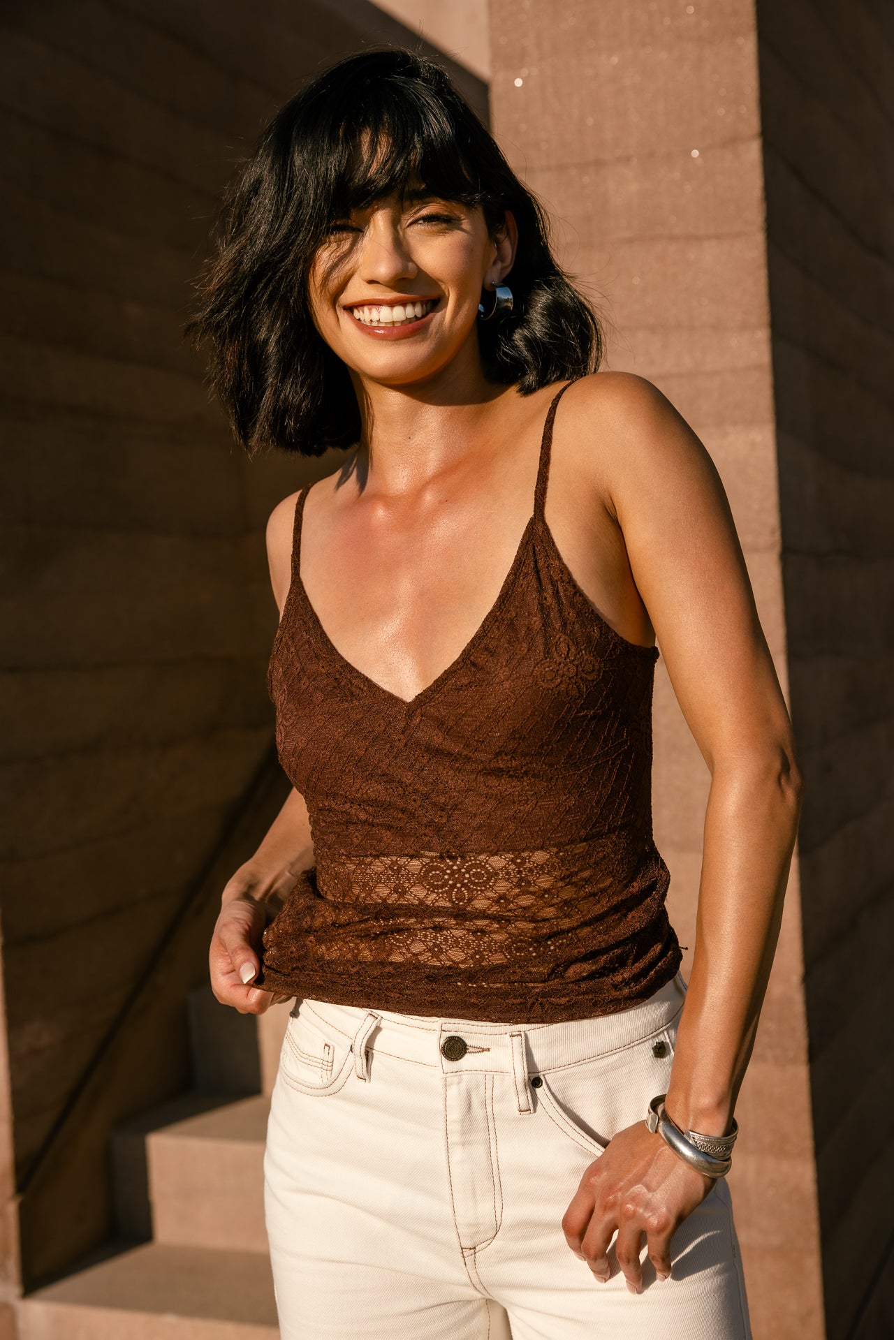 

Top à bretelles Femme Dizzi Lace cappuccino | Freeman T. Porter