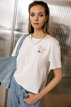 

Weites T-Shirt mit gekreuztem Rücken Damen Tissalia Foil white | Freeman T. Porter