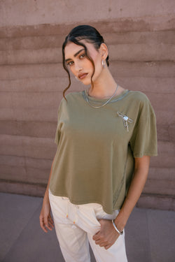 

Weites T-Shirt mit gekreuztem Rücken Damen Tissalia Foil loden green | Freeman T. Porter