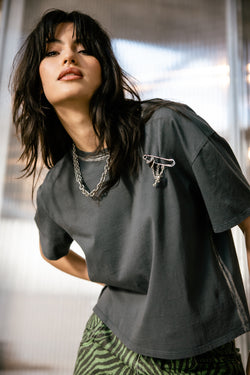 

Weites T-Shirt mit gekreuztem Rücken Damen Tissalia Foil carbone | Freeman T. Porter