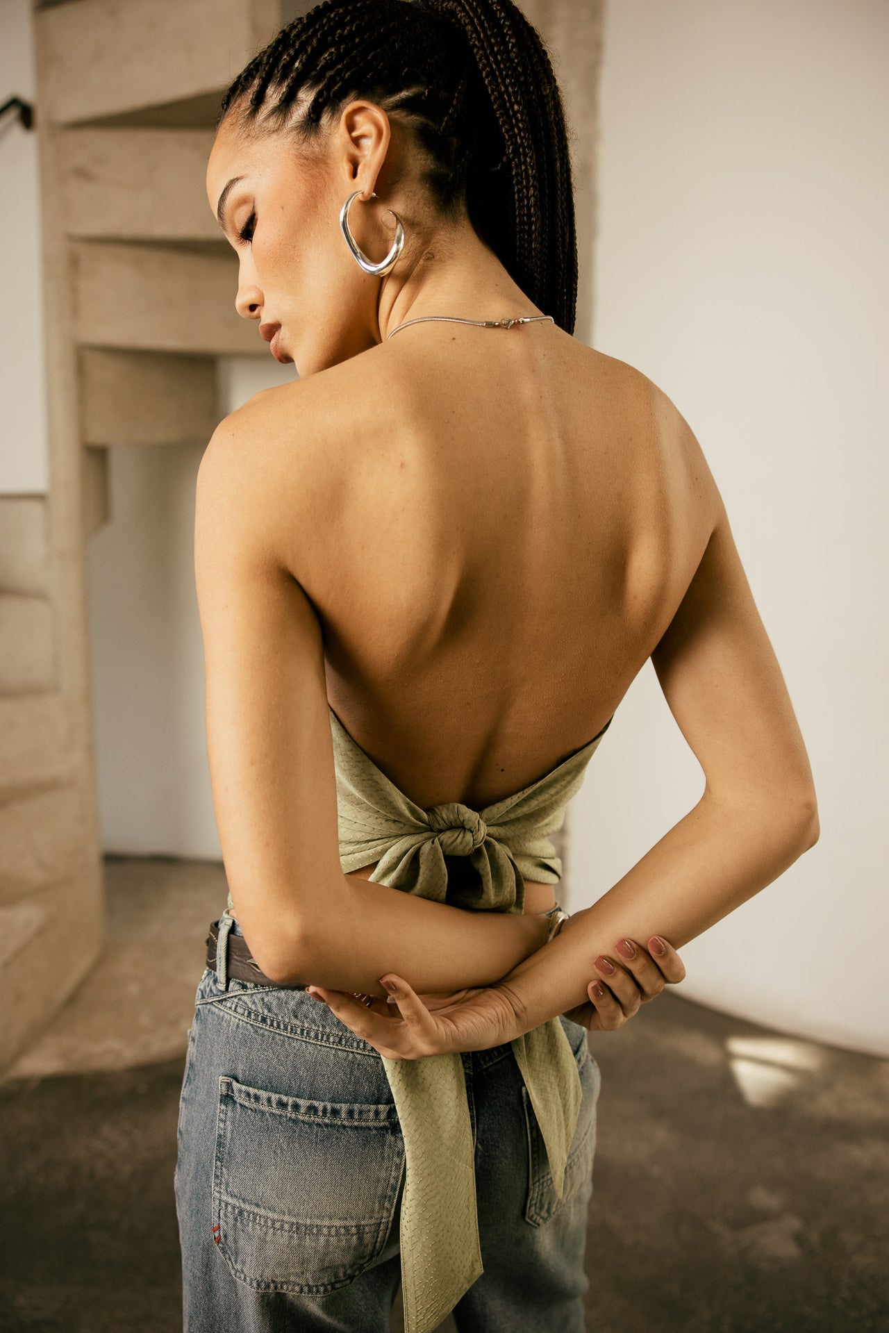 

Top bustier dos nu surpiqué Femme Topiane kaki sauge | Freeman T. Porter