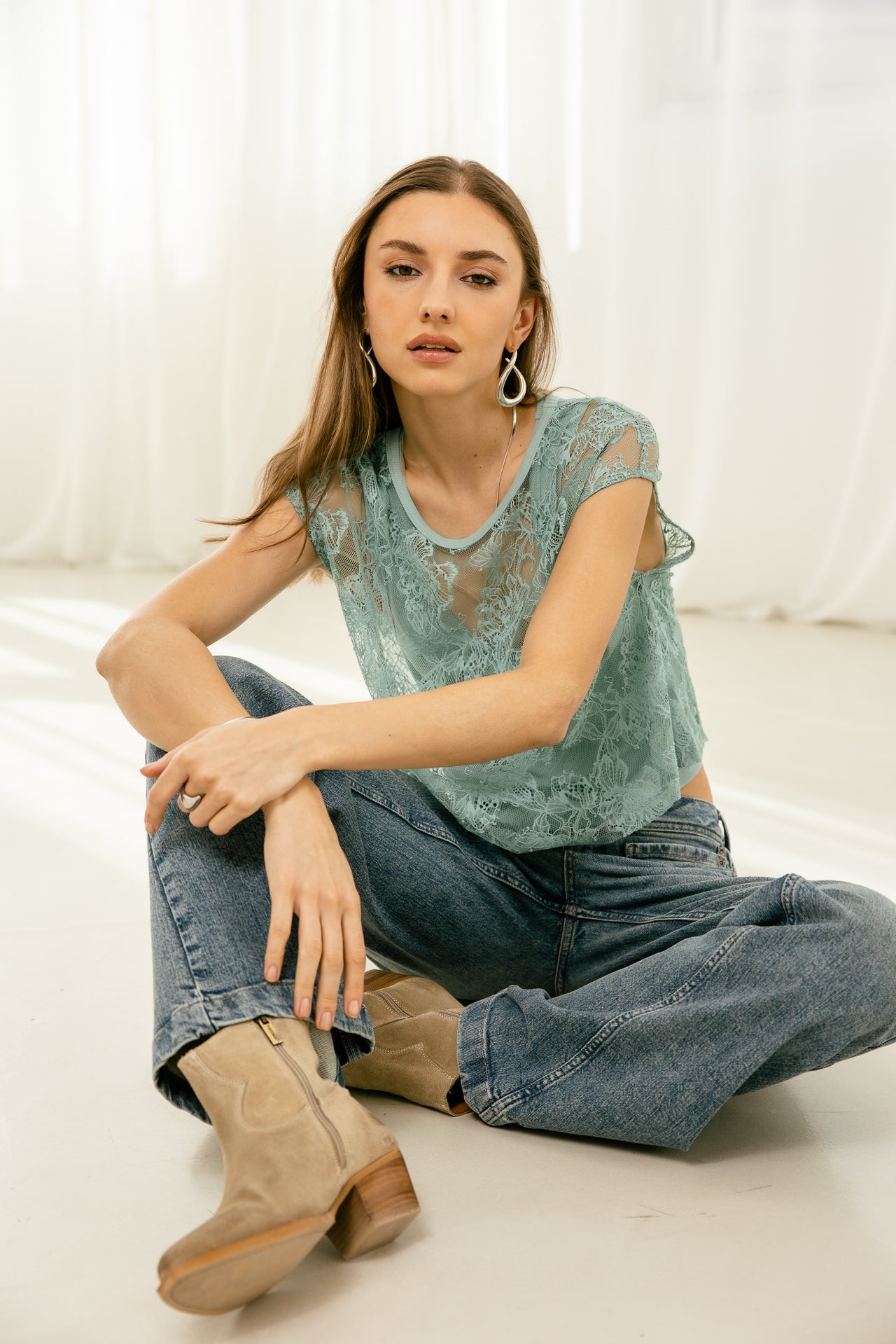 

Débardeur doublé dentelle Femme Talineo Lace sea blue | Freeman T. Porter