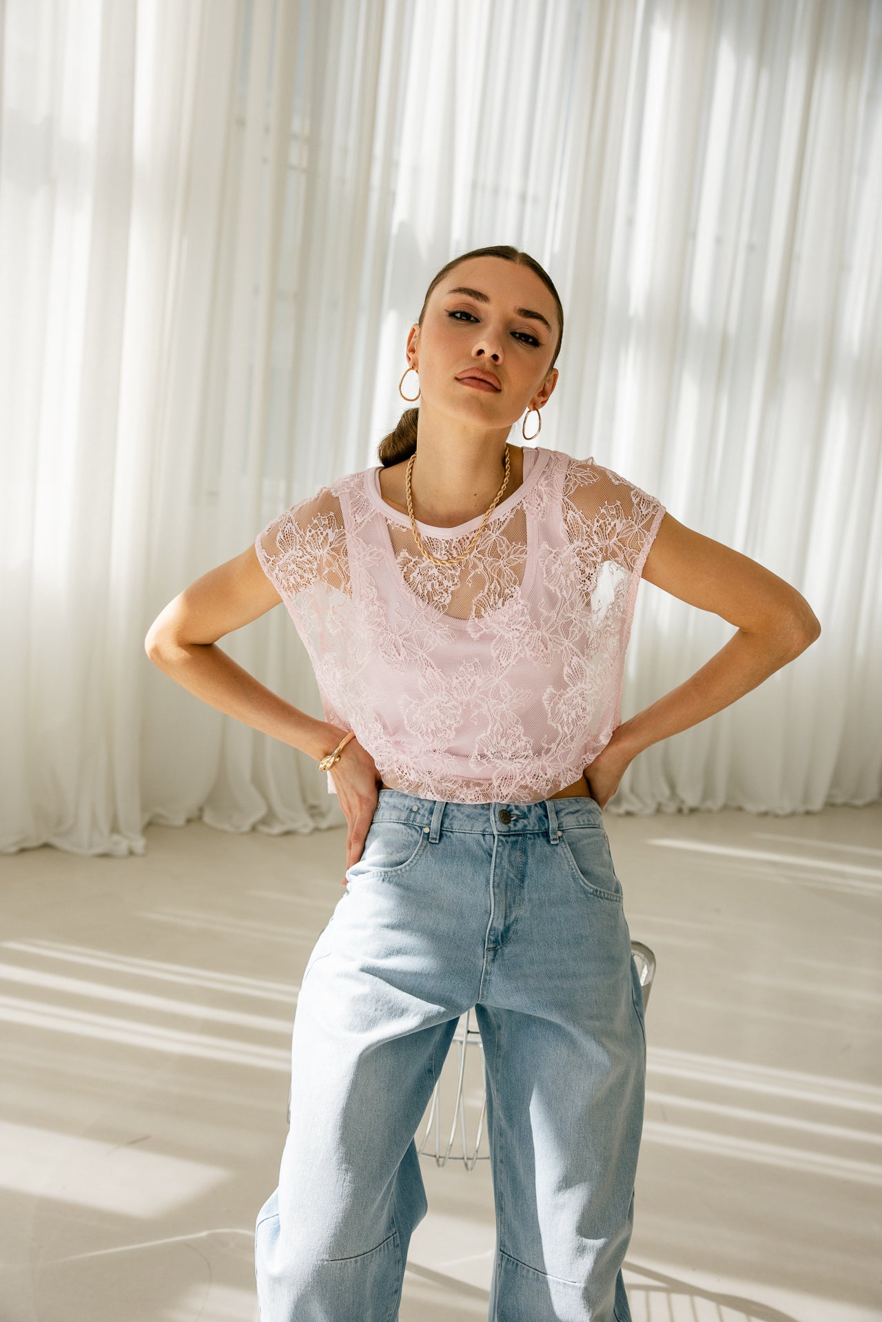 

Débardeur doublé dentelle Femme Talineo Lace light pink | Freeman T. Porter