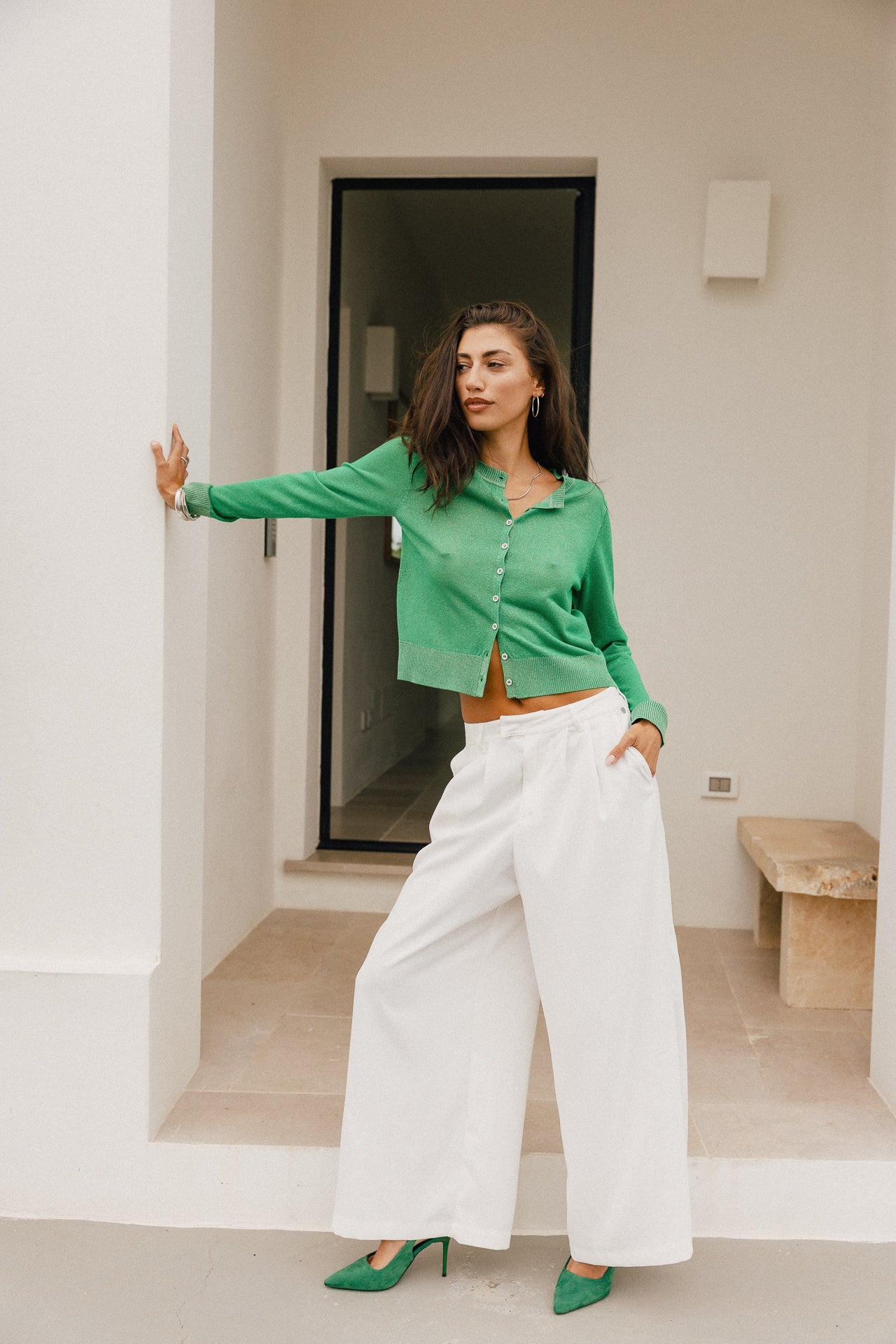 

Gilet en maille irisé Femme Philas Plain electric green | Freeman T. Porter